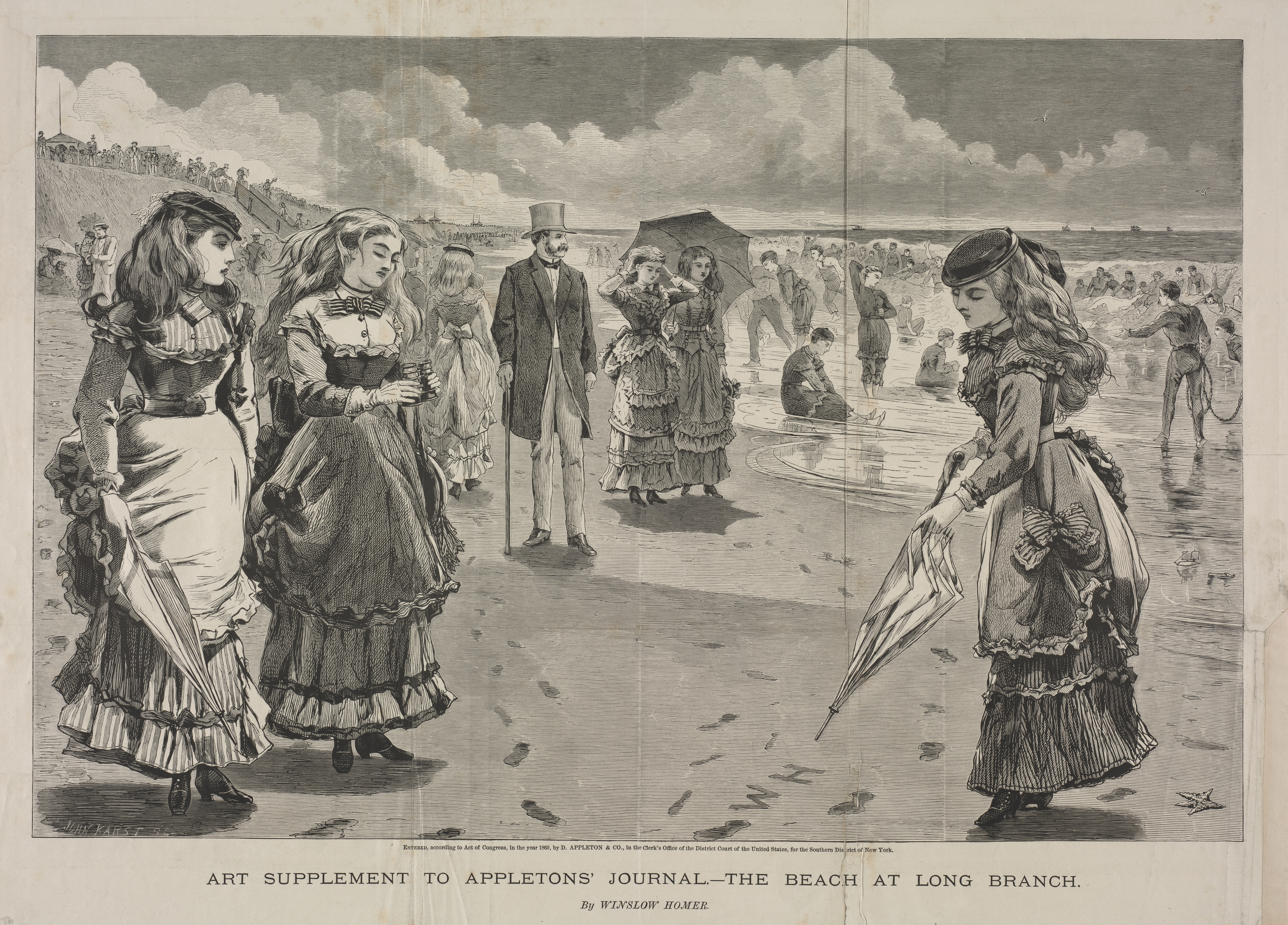 《长枝海滩》（the beach at long branch）｜温斯洛·霍默 Winslow Homer｜1869
