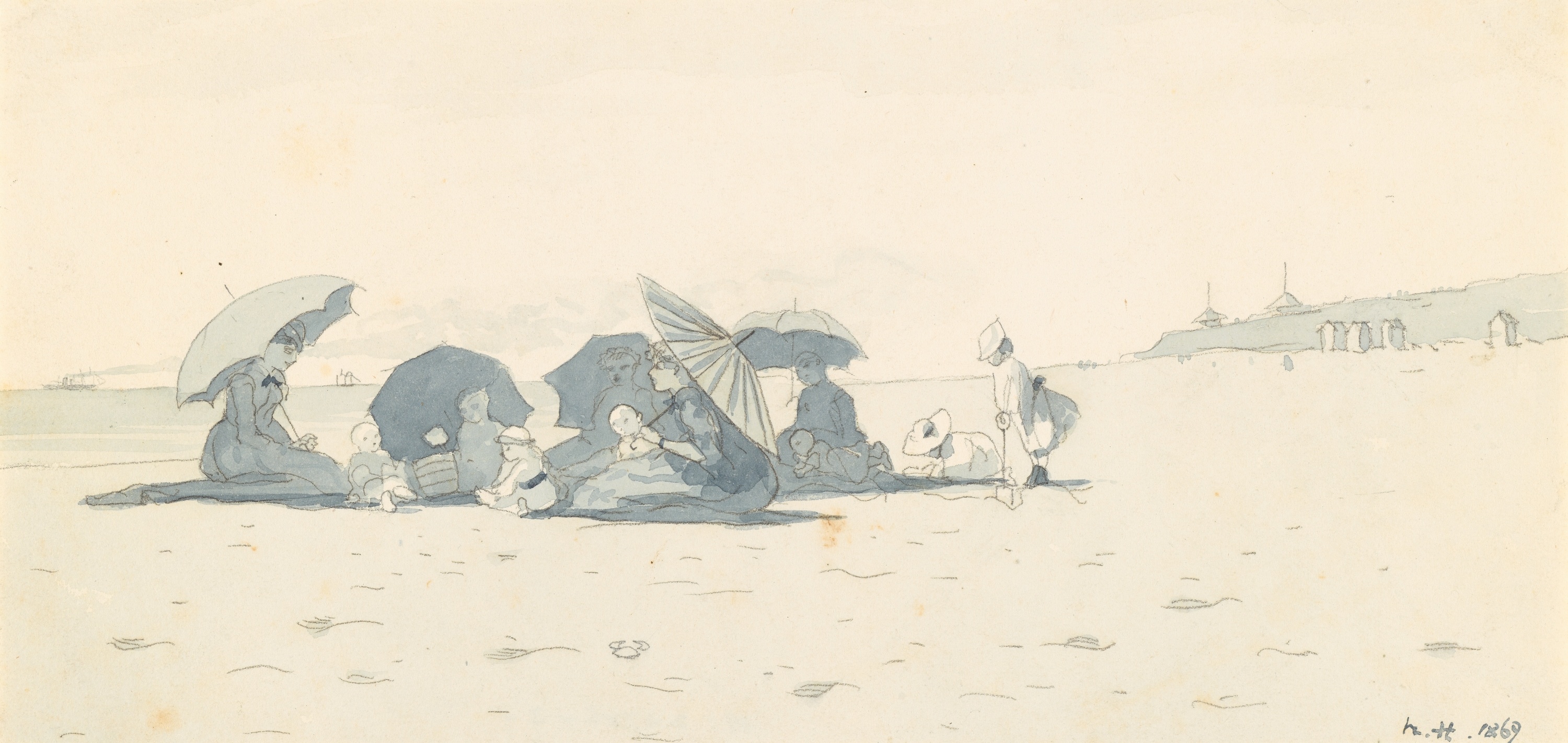 《新泽西州长枝海滩上的妇女和儿童》（women and children on beach at long branch new jersey）｜温斯洛·霍默 Winslow Homer｜1869