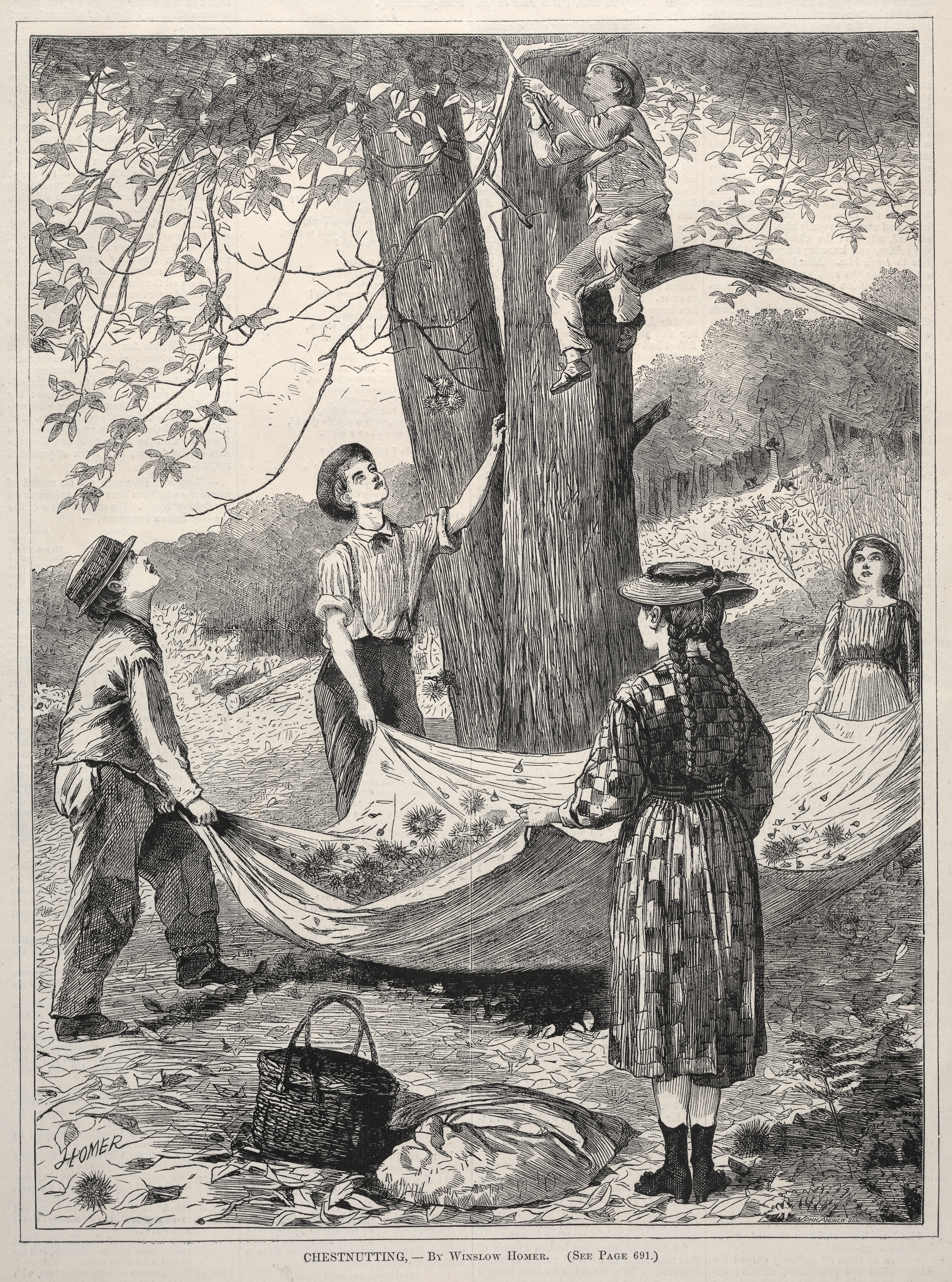 《举栗子》（chestnutting）｜温斯洛·霍默 Winslow Homer｜1870