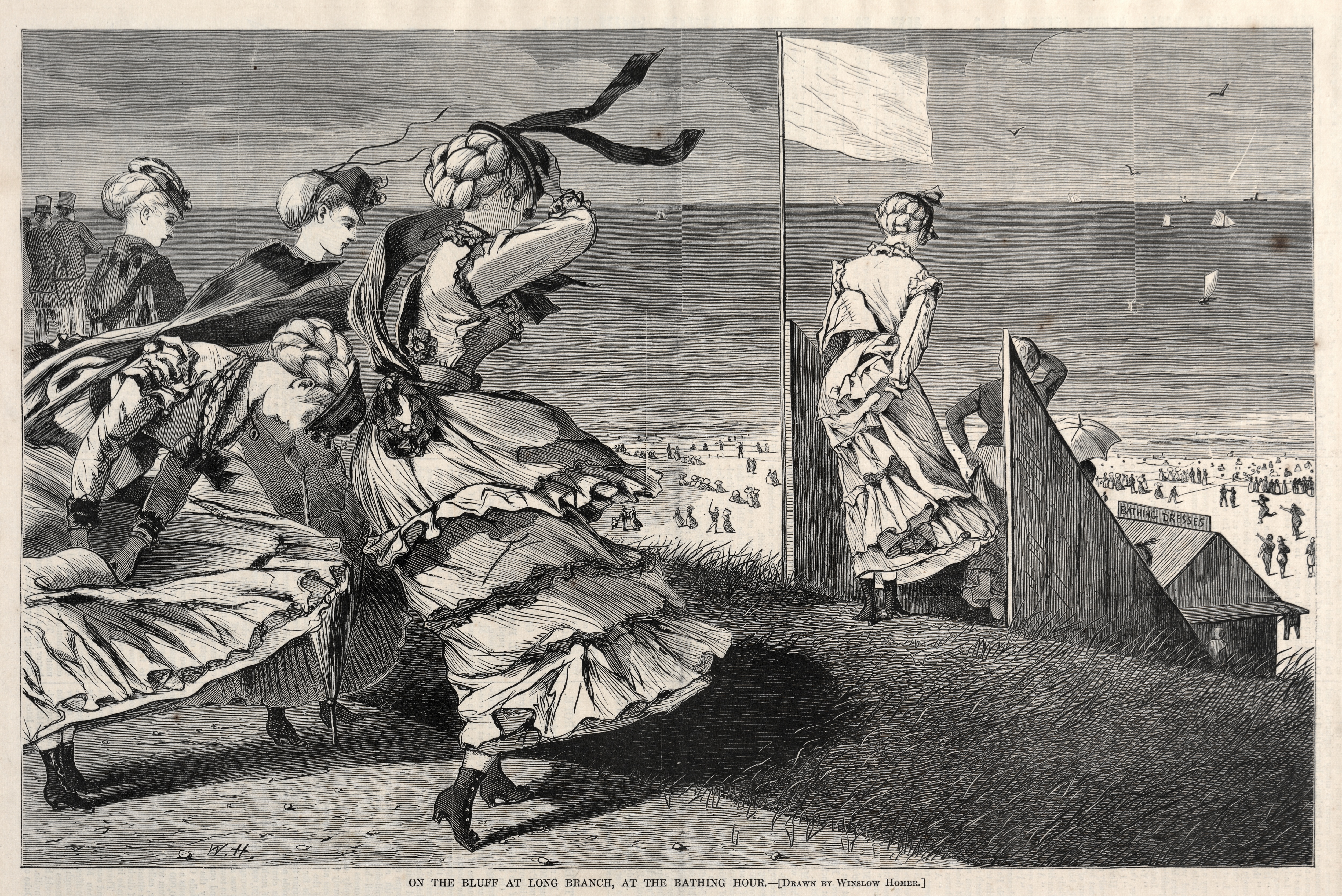 《洗澡时在长树枝的悬崖上》（on the bluff at long branch at the bathing hour）｜温斯洛·霍默 Winslow Homer｜1870