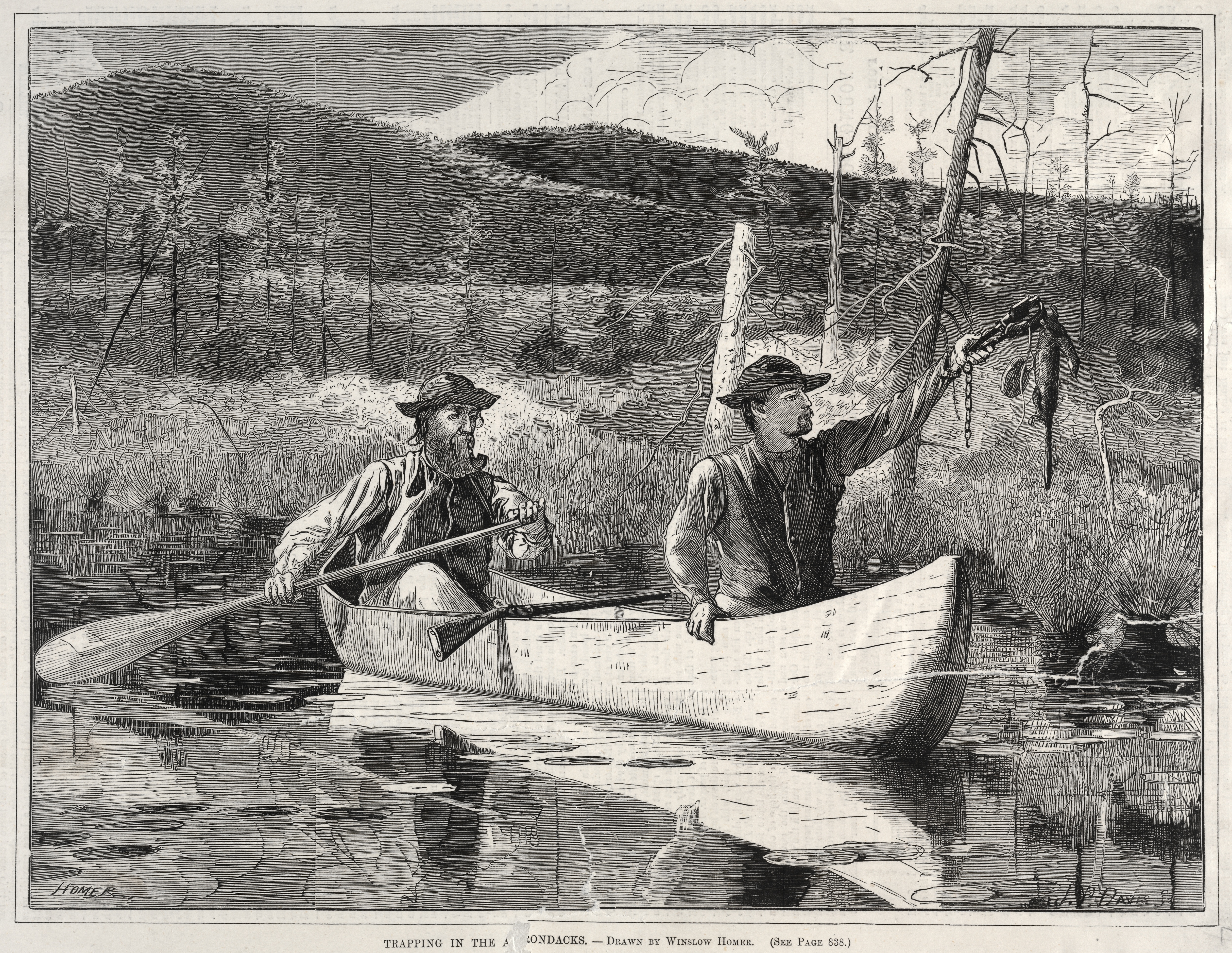 《被困在阿迪朗达克山脉》（trapping in the adirondacks）｜温斯洛·霍默 Winslow Homer｜1870