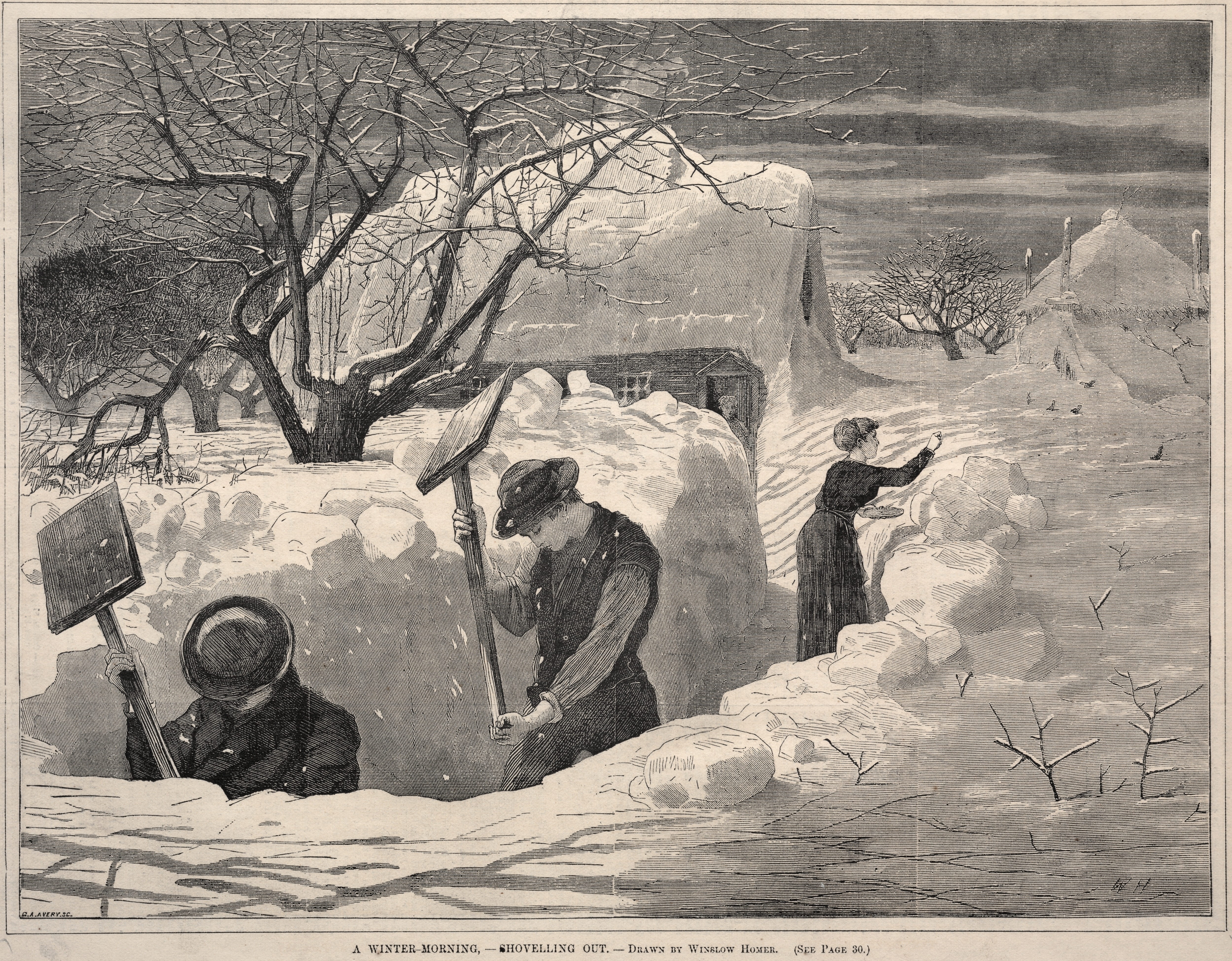《冬天的早晨铲土》（a winter morning shovelling out）｜温斯洛·霍默 Winslow Homer｜1871