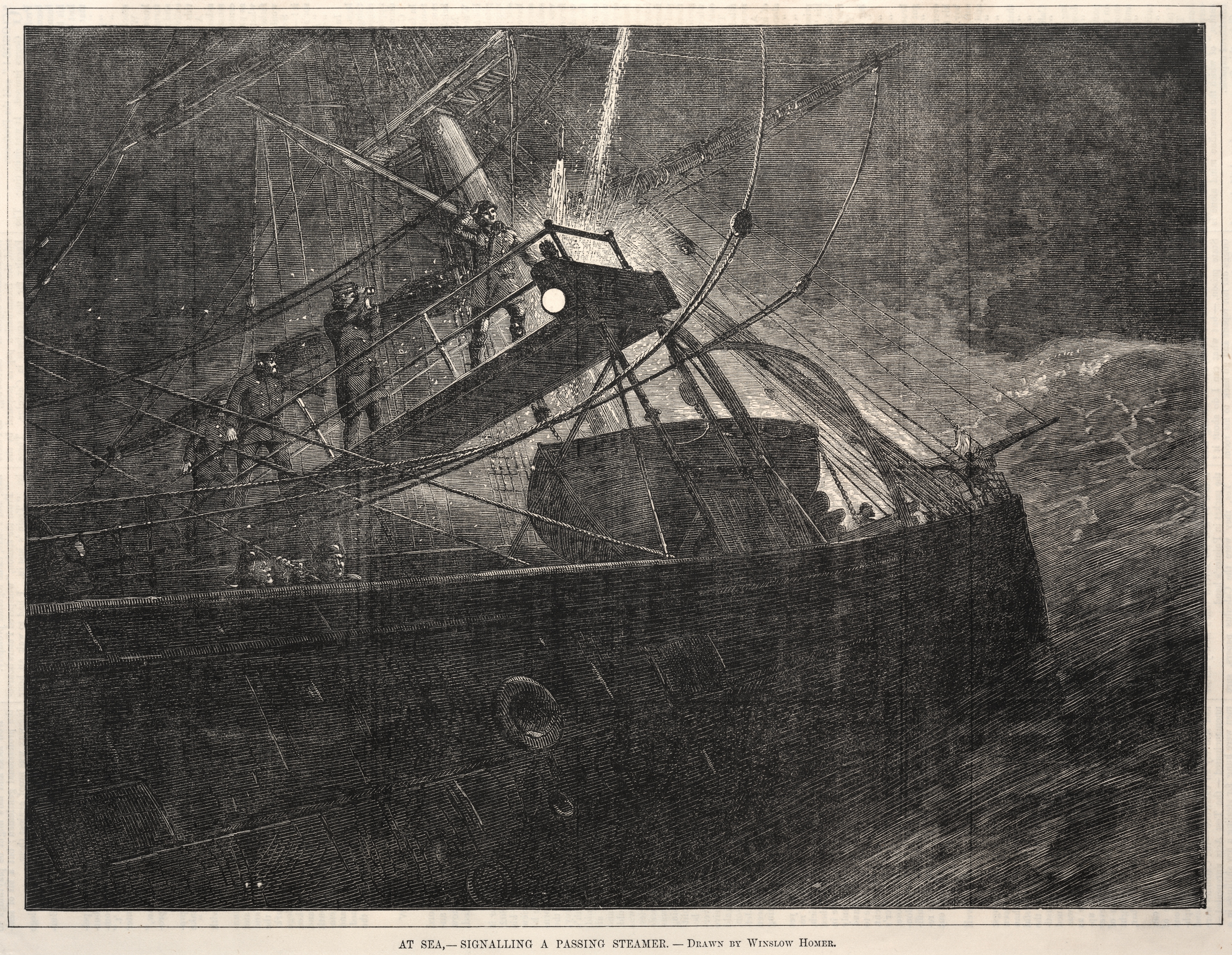 《在海上向经过的轮船发出信号》（at sea signalling a passing steamer）｜温斯洛·霍默 Winslow Homer｜1871