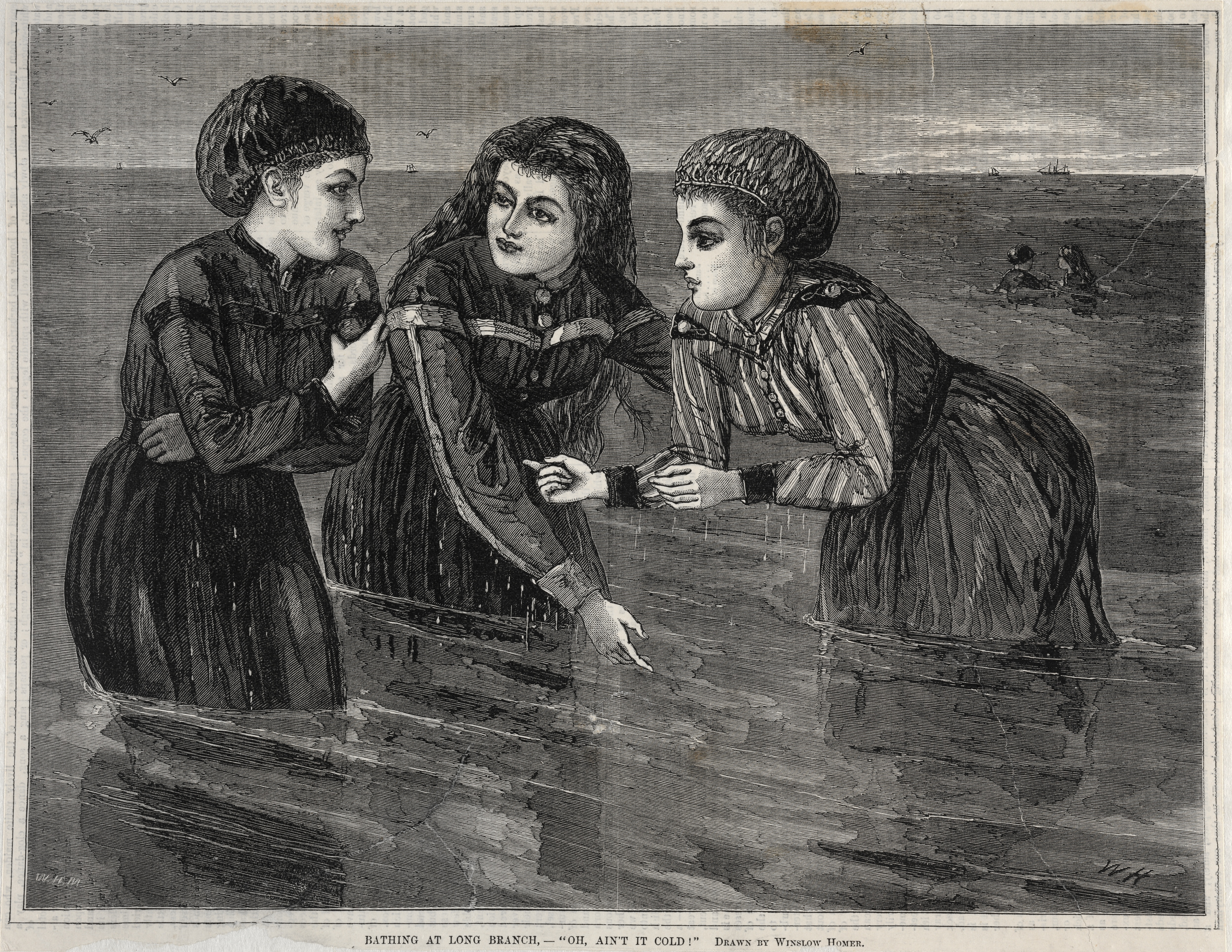 《在长树枝上洗澡哦，冷吗》（bathing at long branch oh aint it cold）｜温斯洛·霍默 Winslow Homer｜1871