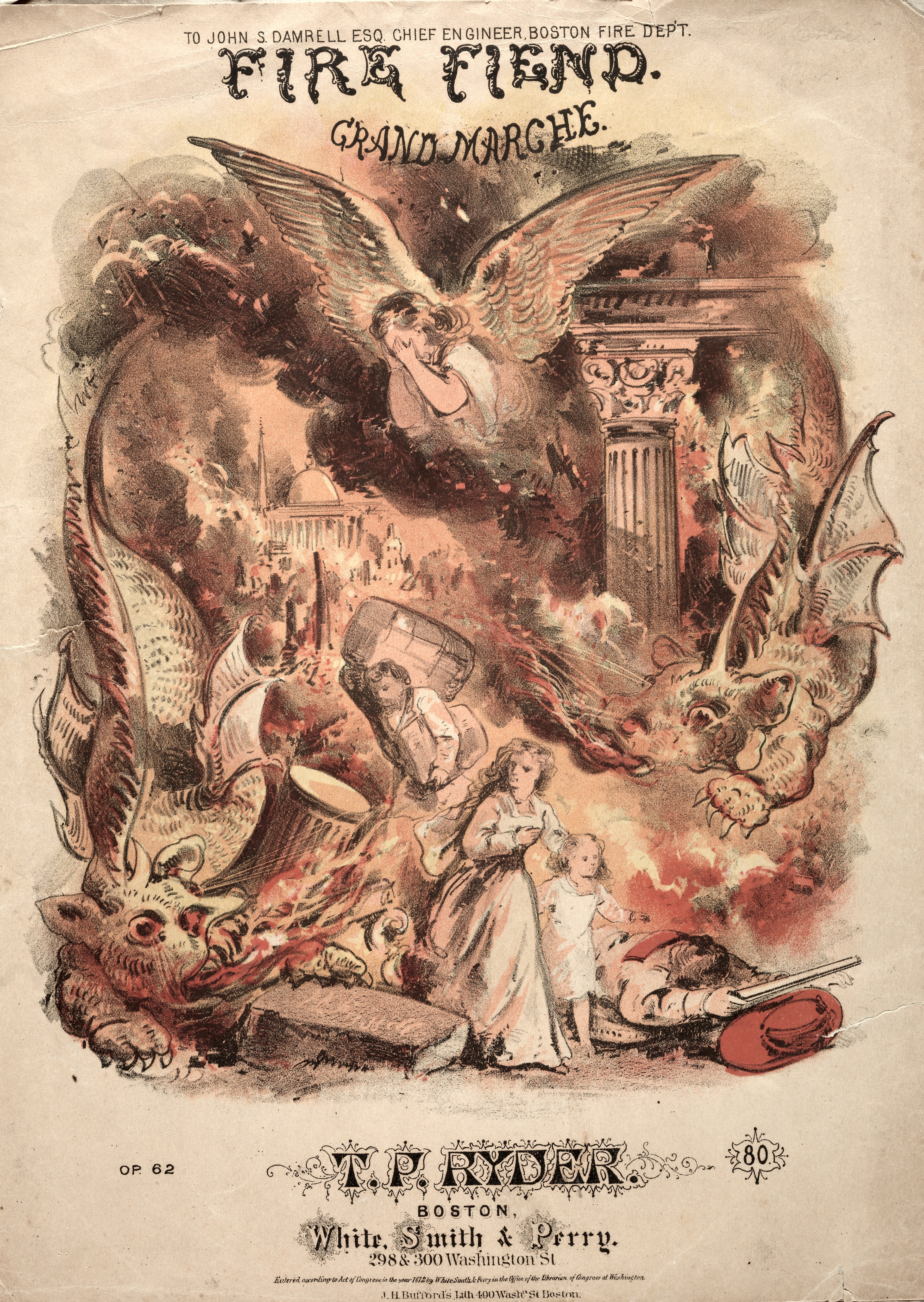 《火之恶魔乐谱封面》（fire fiend sheet music cover）｜温斯洛·霍默 Winslow Homer｜约1872
