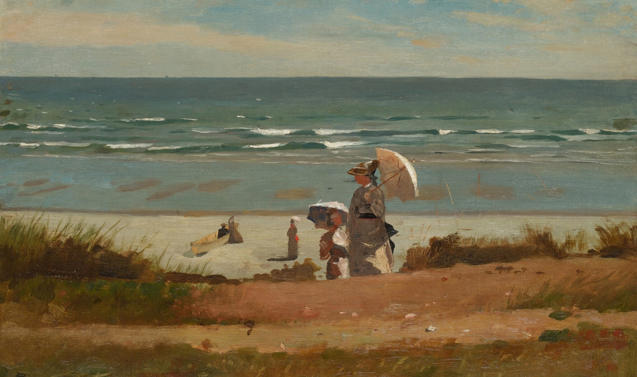 《在马什菲尔德的海滩上》（on the beach at marshfield）｜温斯洛·霍默 Winslow Homer｜约1872