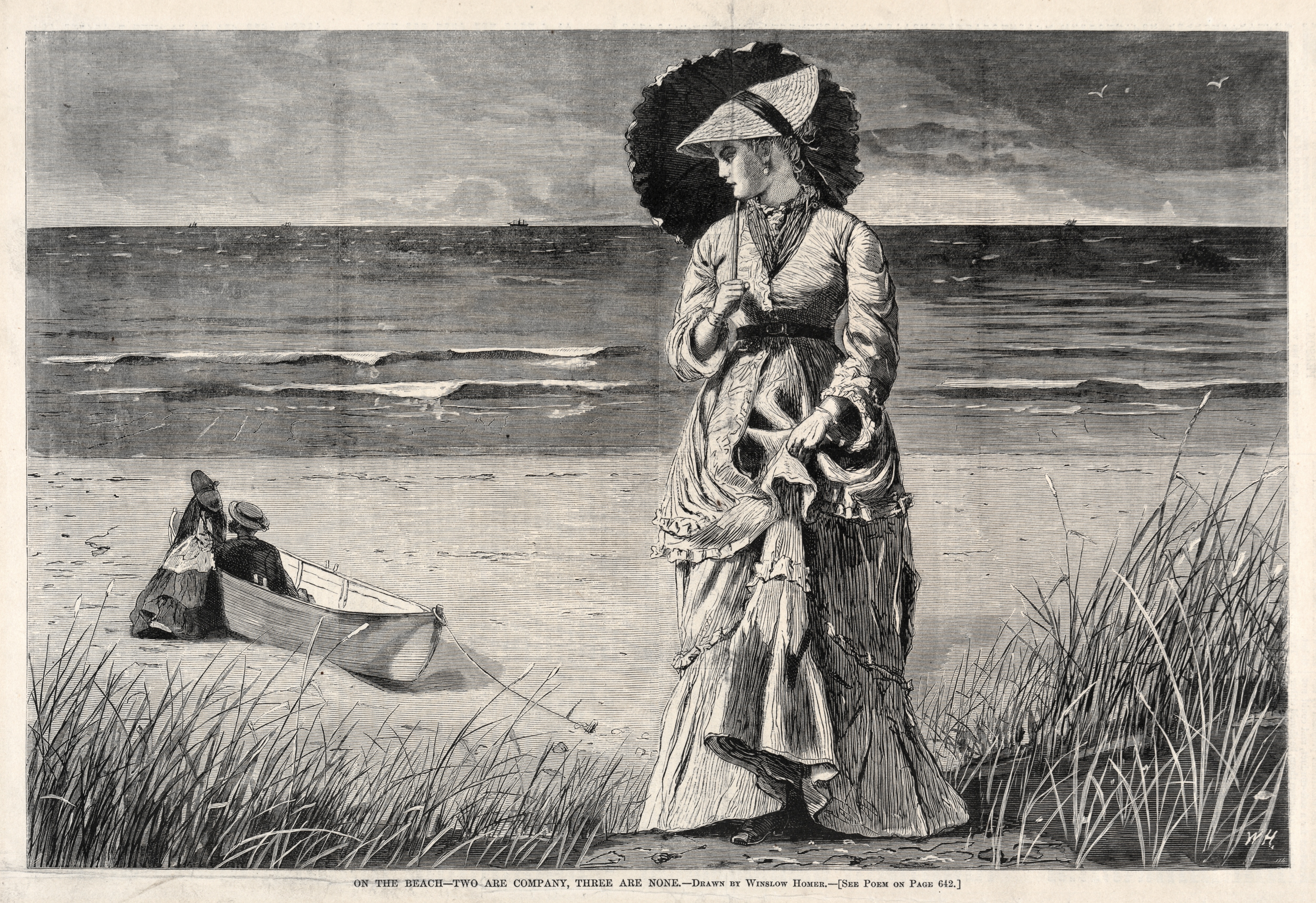 《在海滩上，两个是公司，三个是没有》（on the beach two are company three are none）｜温斯洛·霍默 Winslow Homer｜1872