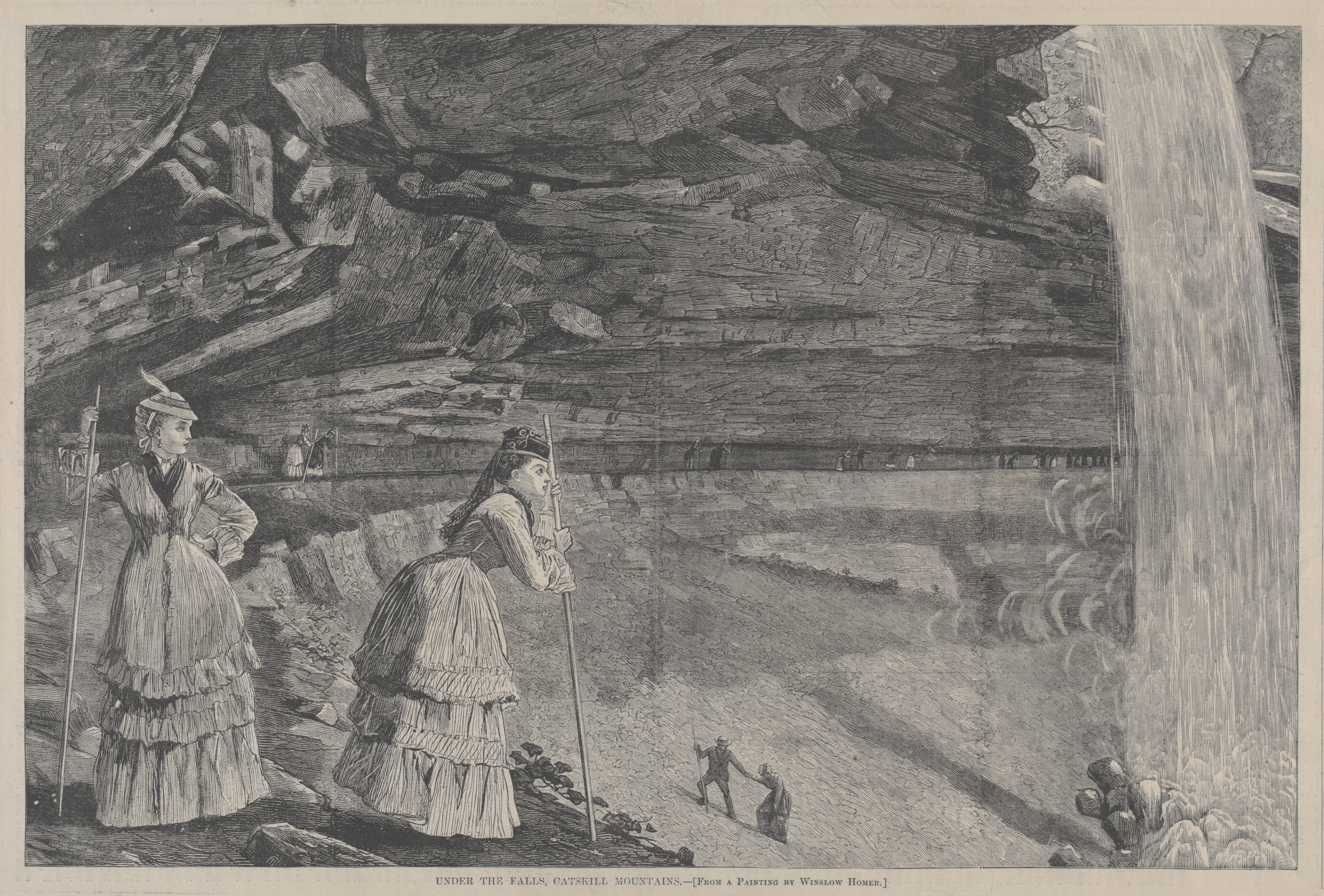 《温斯洛·霍默 (Winslow Homer) 画作中的卡茨基尔山脉瀑布下方》（under the falls catskill mountains from a painting by winslow homer）｜温斯洛·霍默 Winslow Homer｜1872