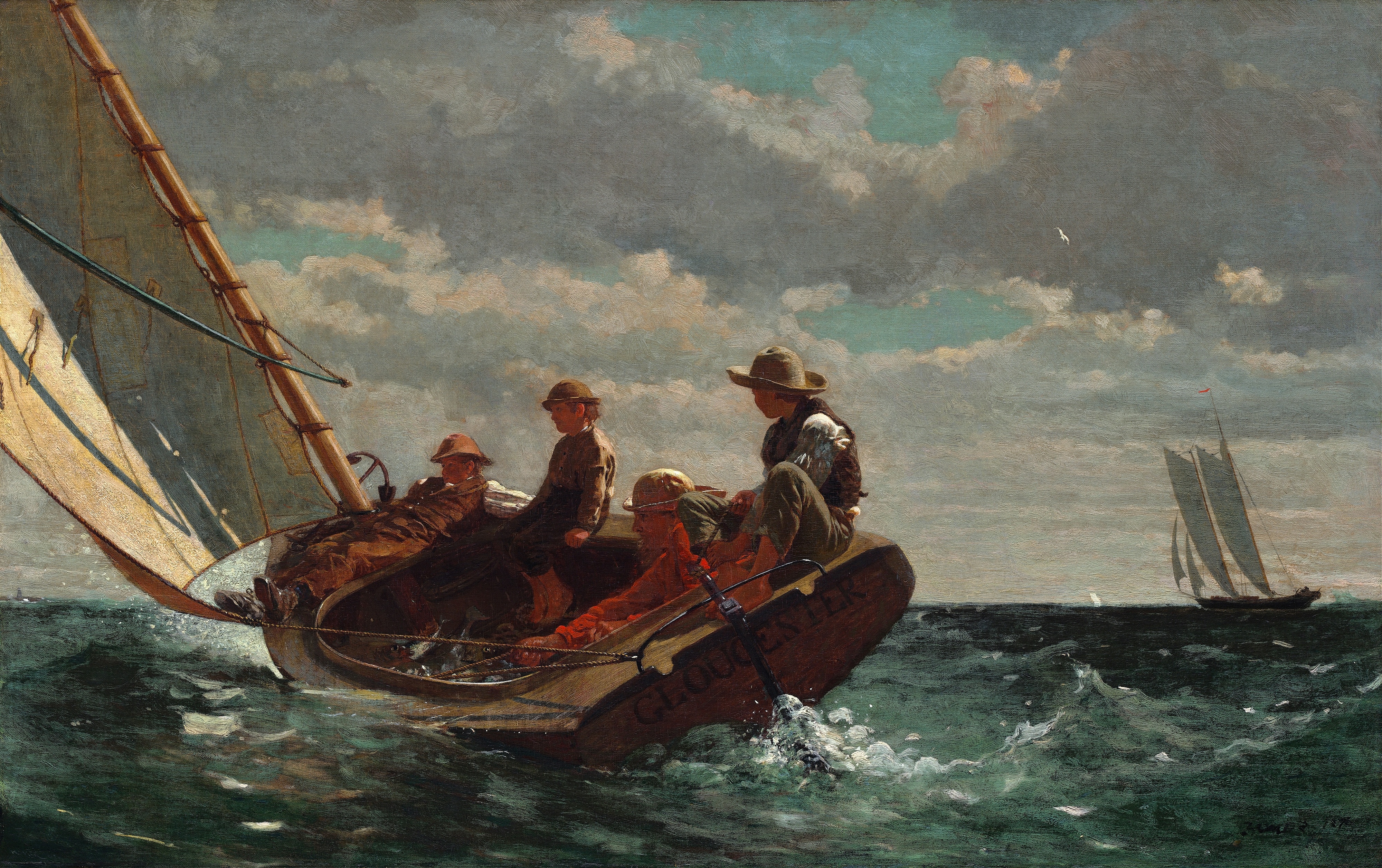 《刮起一阵顺风》（breezing up a fair wind）｜温斯洛·霍默 Winslow Homer｜1873–1876