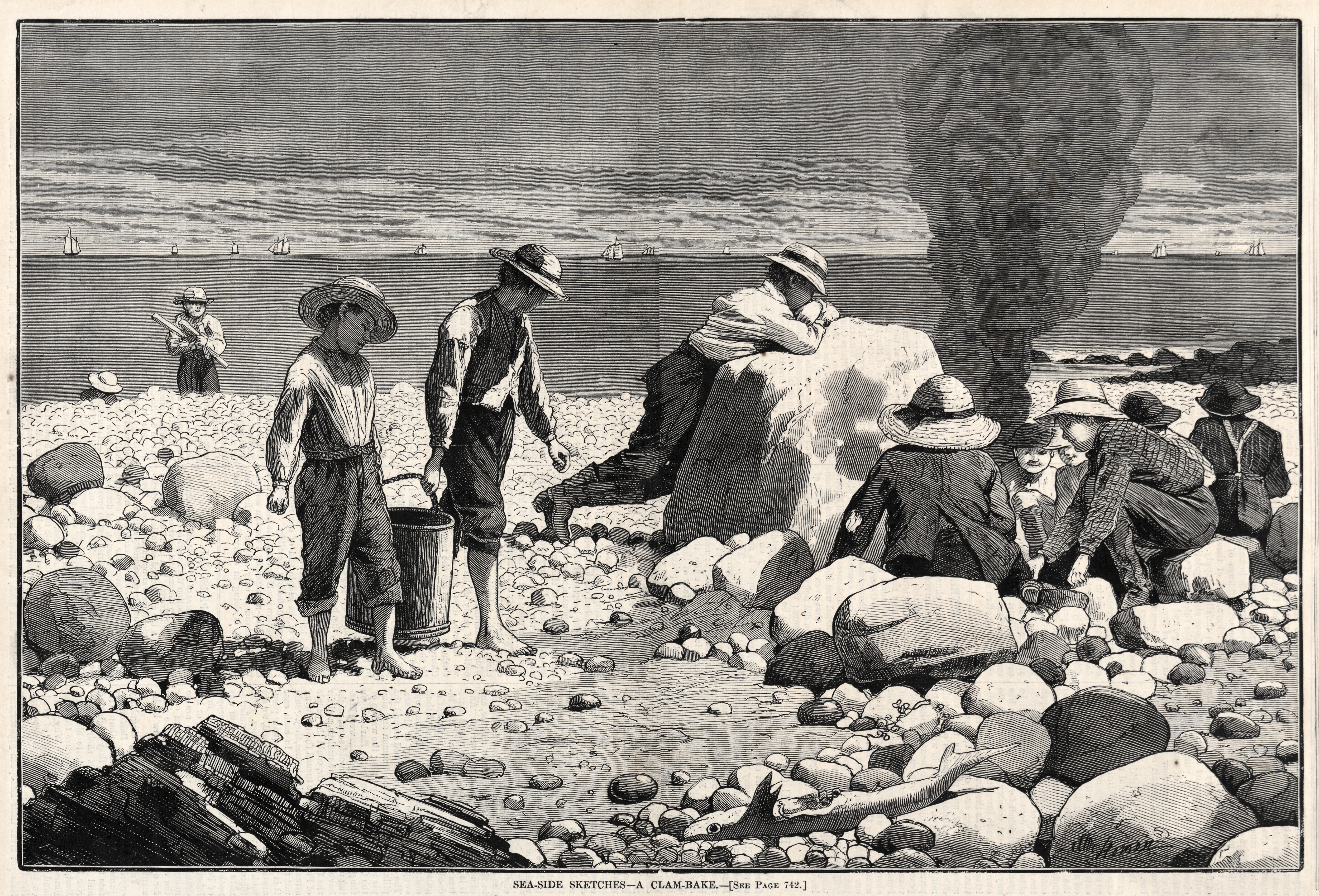 《海边素描烤蛤蜊》（seaside sketches a clam bake）｜温斯洛·霍默 Winslow Homer｜1873