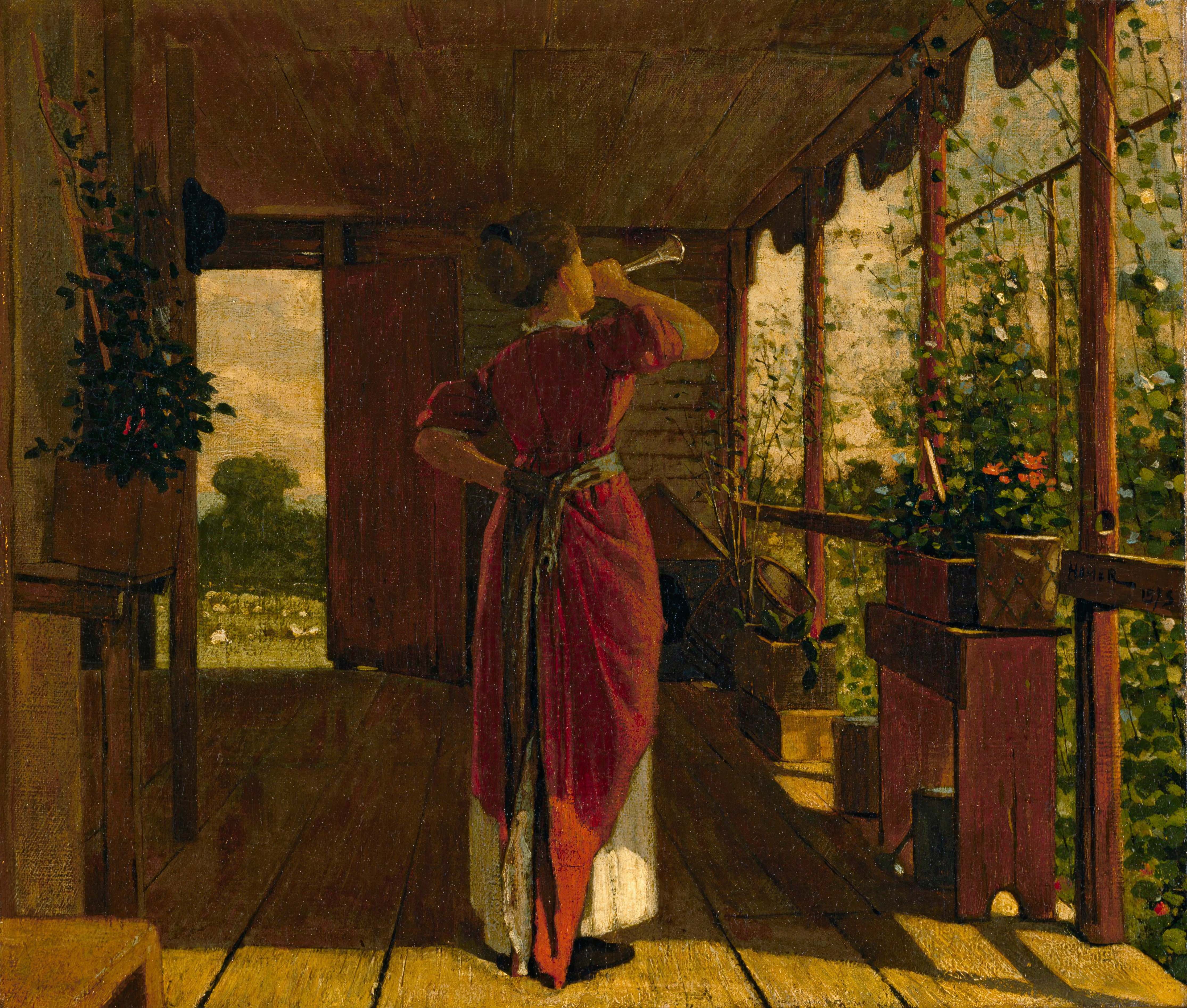 《晚餐号角》（the dinner horn）｜温斯洛·霍默 Winslow Homer｜1873
