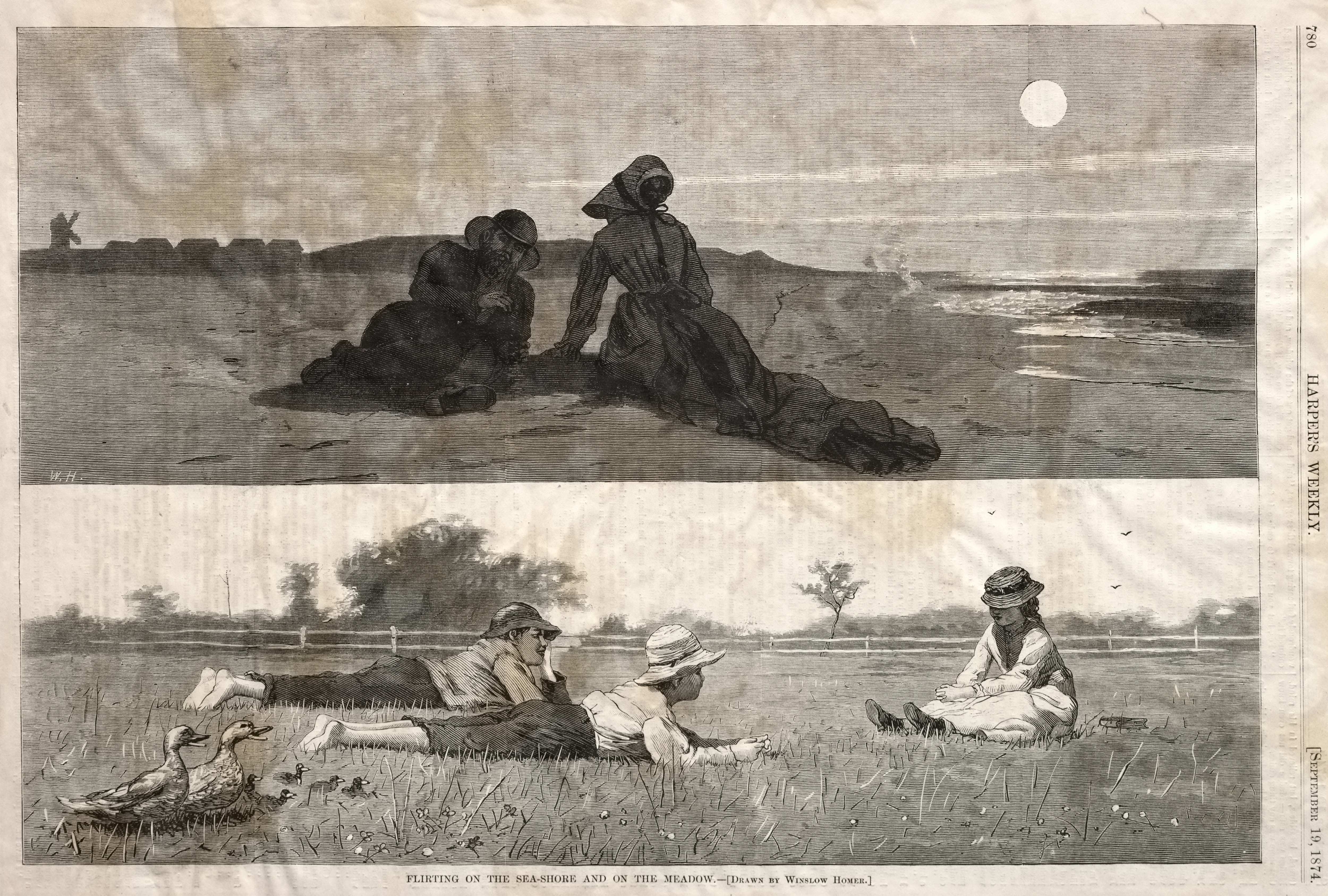 《flirting on the seashore and on the meadow》｜温斯洛·霍默 Winslow Homer｜1874