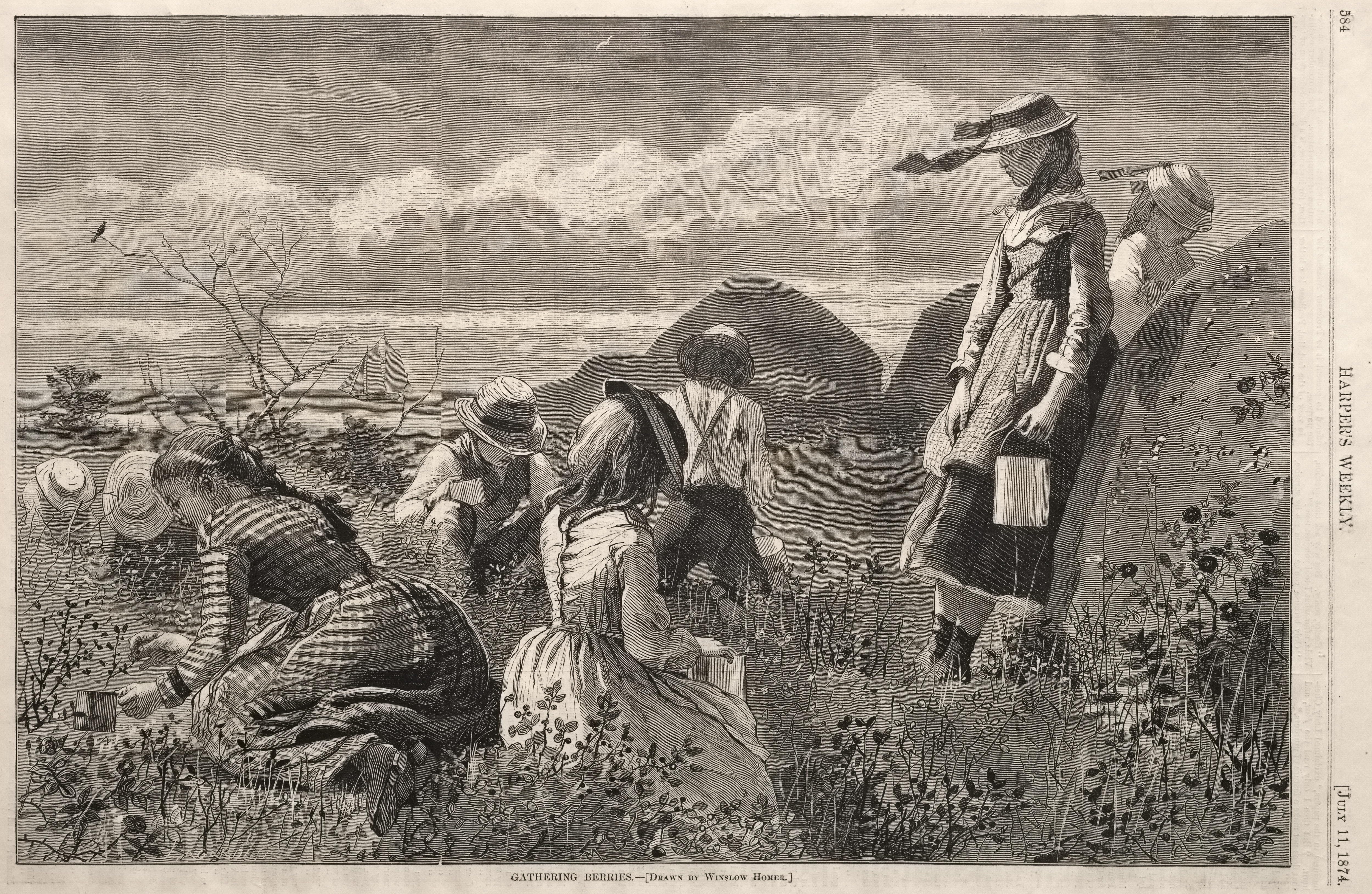 《采集浆果》（gathering berries）｜温斯洛·霍默 Winslow Homer｜1874