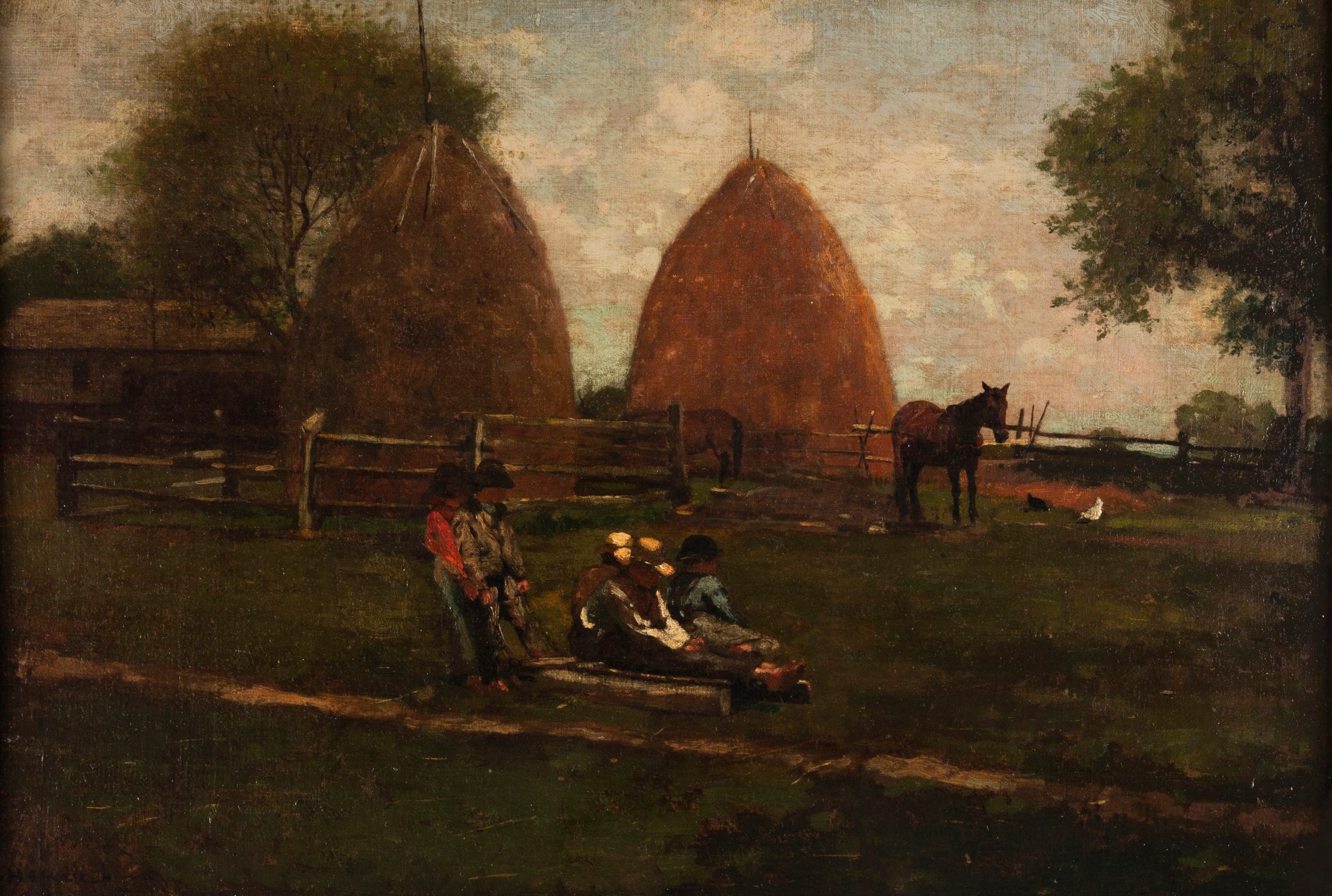 《干草堆和孩子们》（haystacks and children）｜温斯洛·霍默 Winslow Homer｜1874