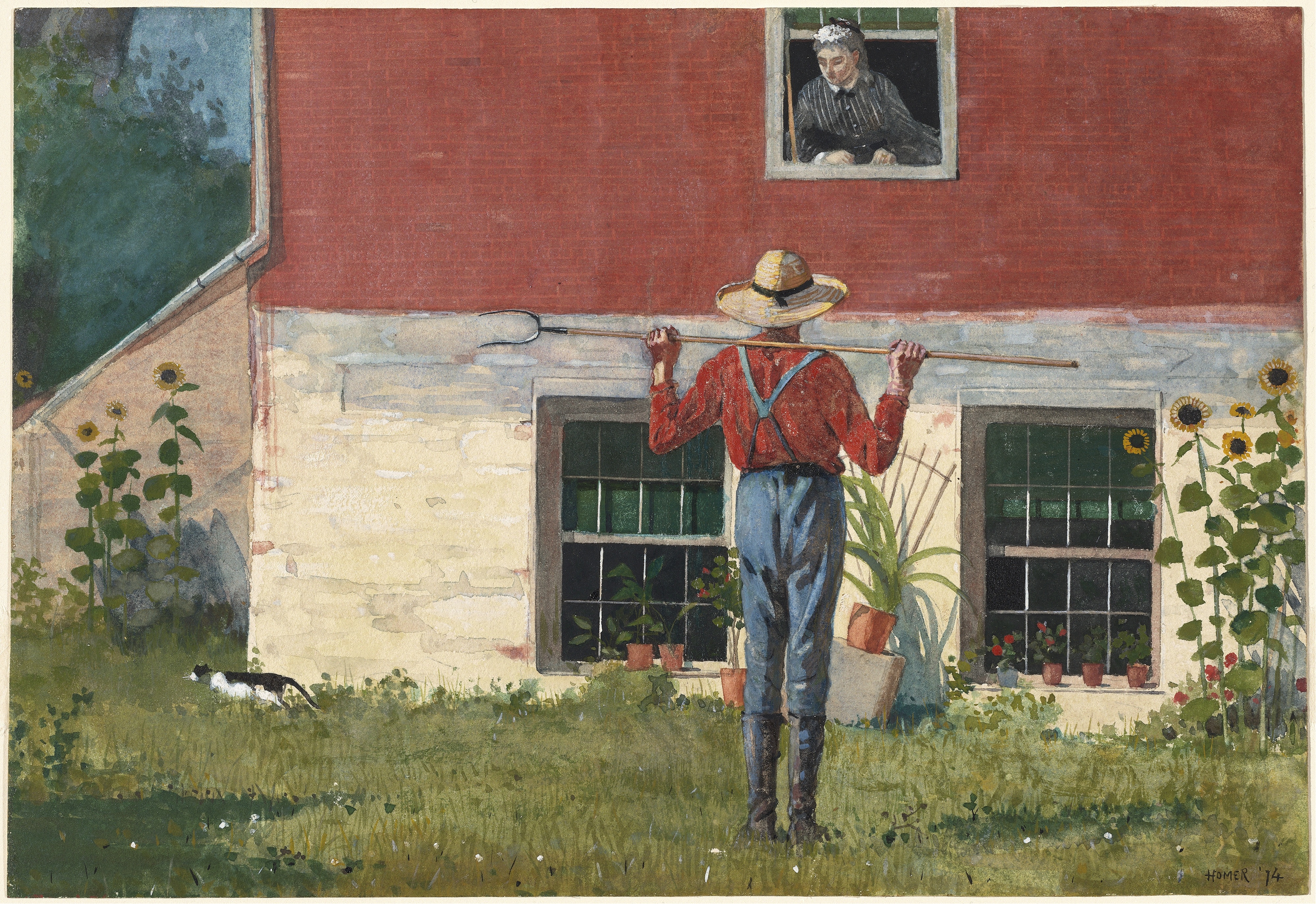 《在花园里质朴的求爱》（in the garden rustic courtship）｜温斯洛·霍默 Winslow Homer｜1874