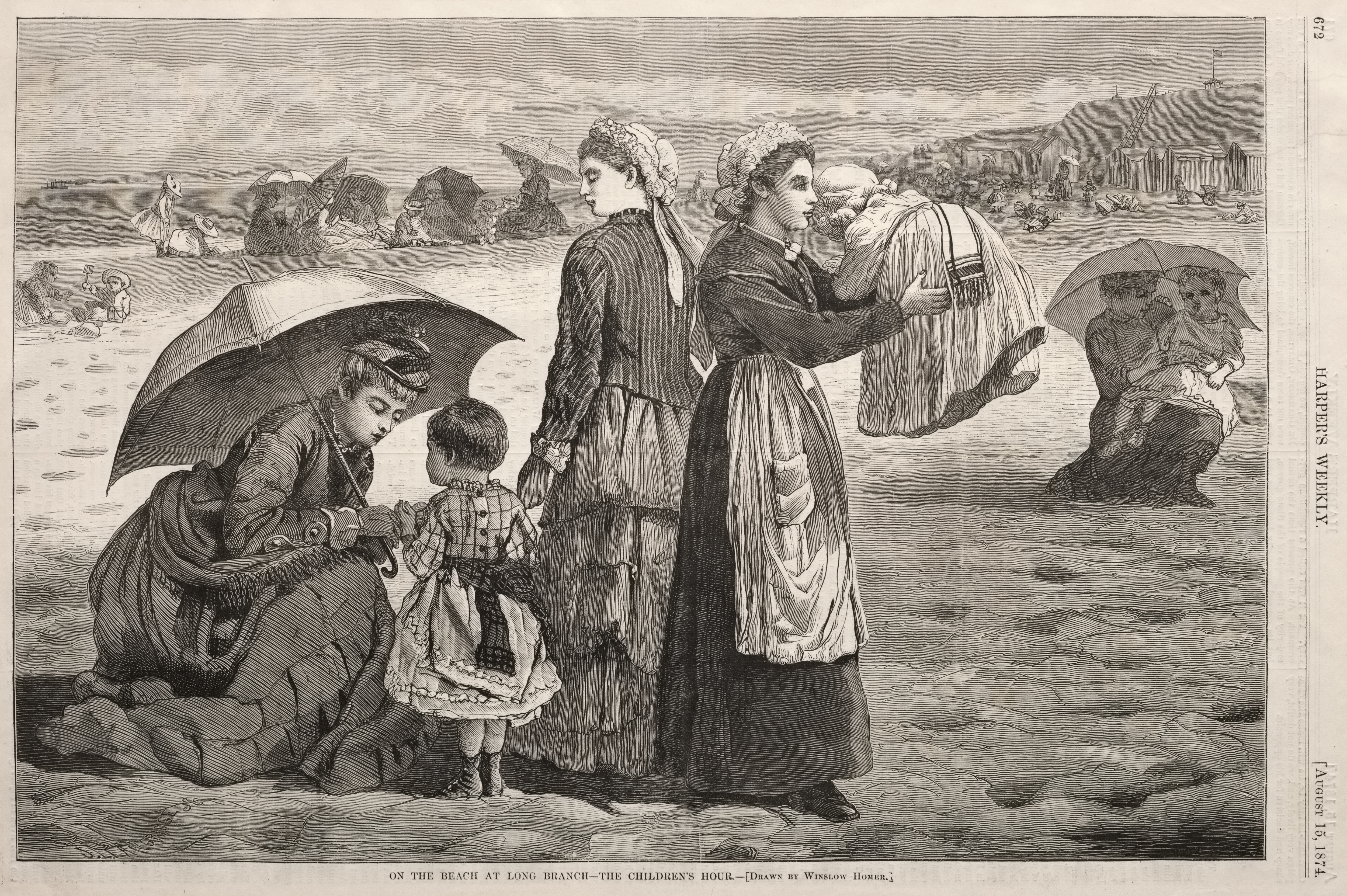 《在长枝海滩上的儿童时光》（on the beach at long branch the childrens hour）｜温斯洛·霍默 Winslow Homer｜1874