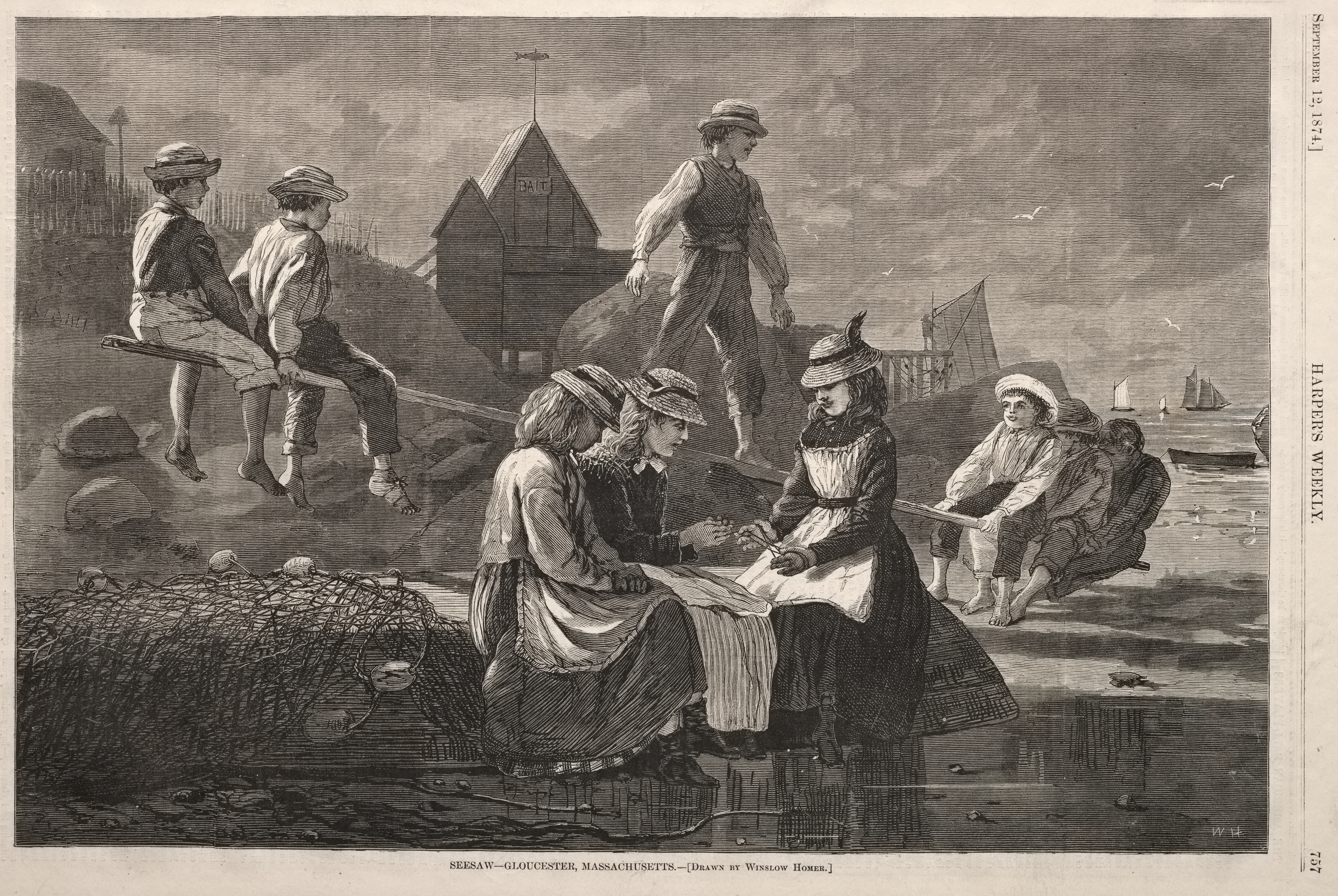 《西锯马萨诸塞州格洛斯特》（see saw gloucester massachusetts）｜温斯洛·霍默 Winslow Homer｜1874