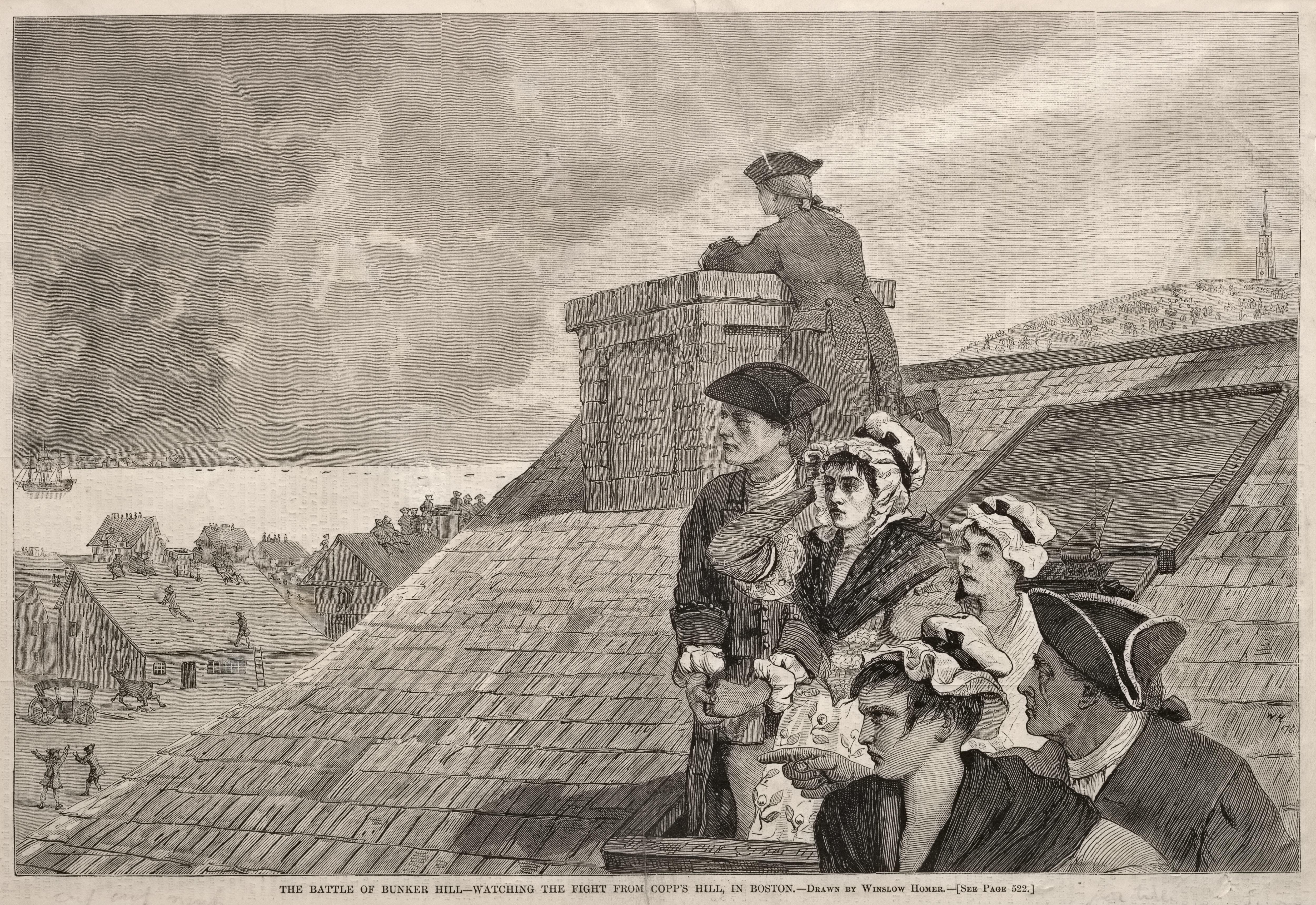 《邦克山之战从波士顿科普斯山观看战斗》（the battle of bunker hill watching the fight from copps hill in boston）｜温斯洛·霍默 Winslow Homer｜1875