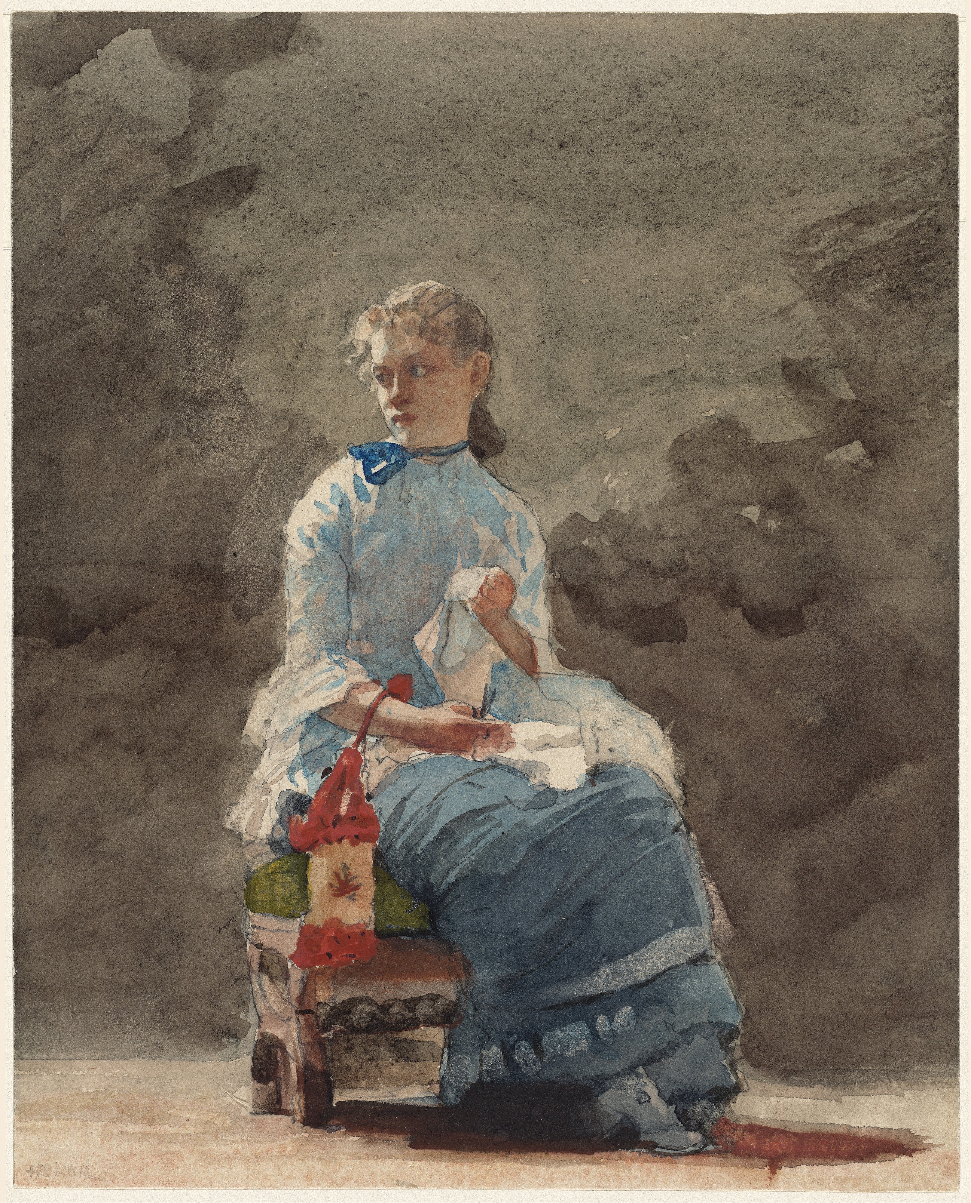 《年轻女子缝纫》（young woman sewing）｜温斯洛·霍默 Winslow Homer｜1876