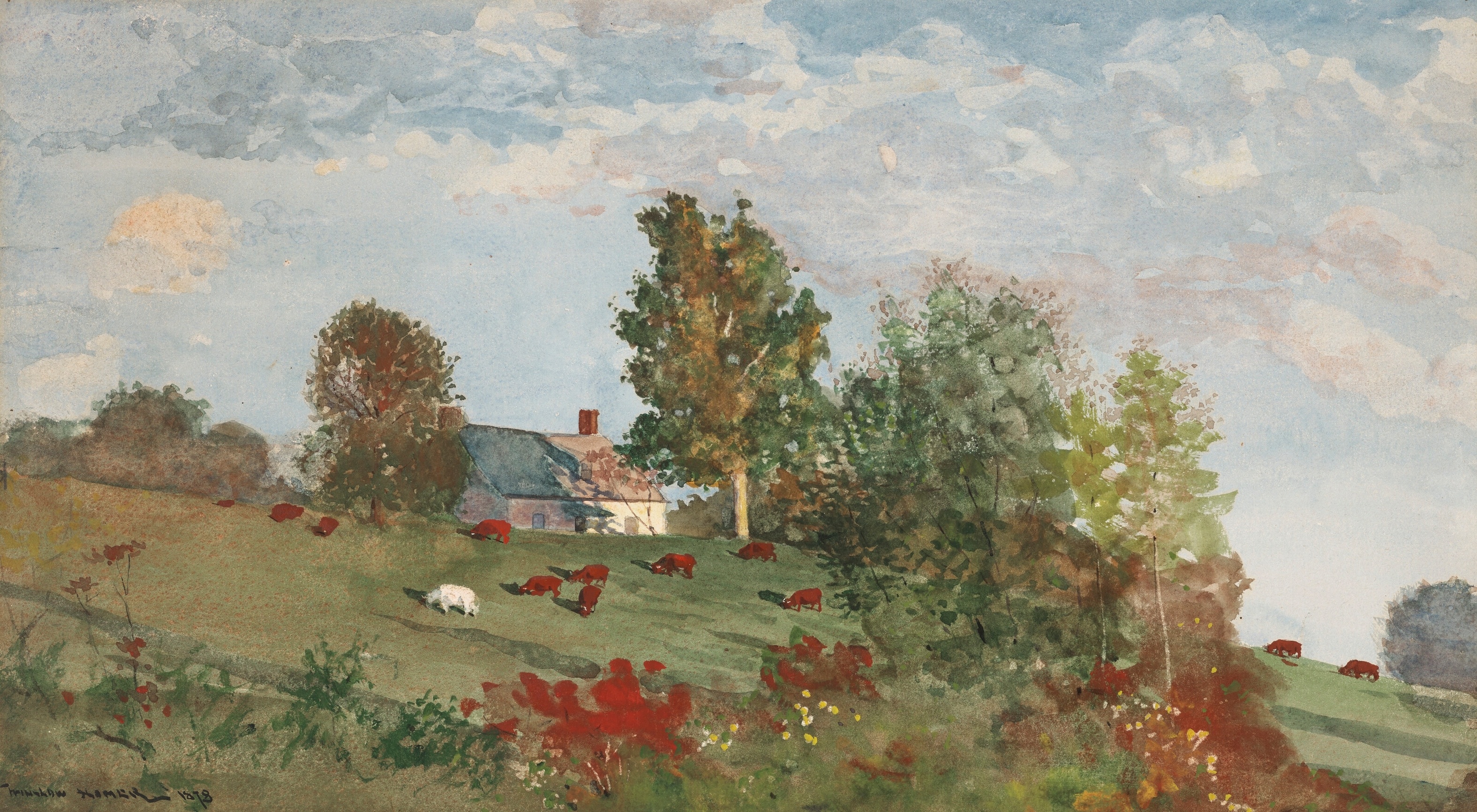 《山上的农舍》（farmhouse on a hill）｜温斯洛·霍默 Winslow Homer｜1878