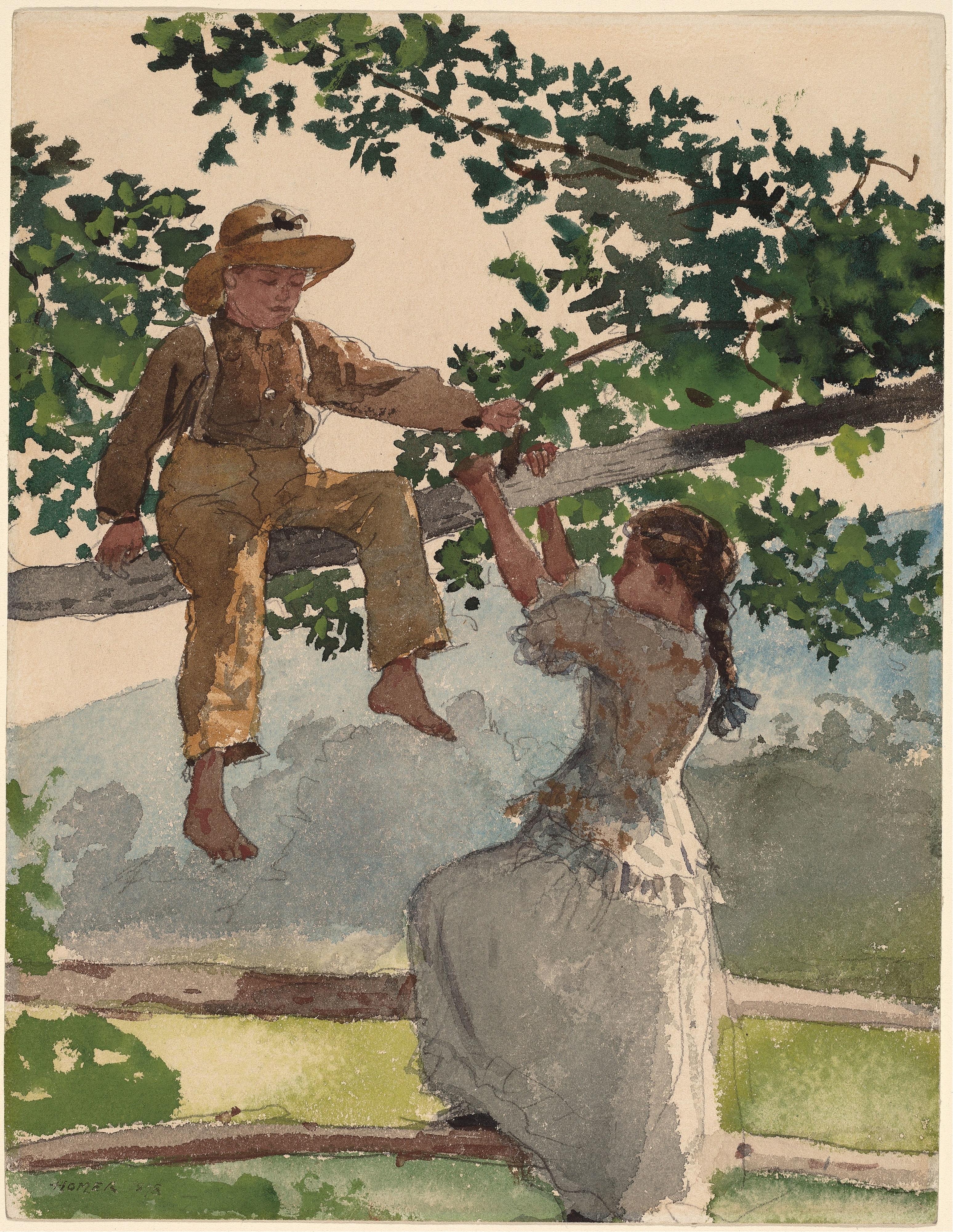 《在栅栏上》（on the fence）｜温斯洛·霍默 Winslow Homer｜1878