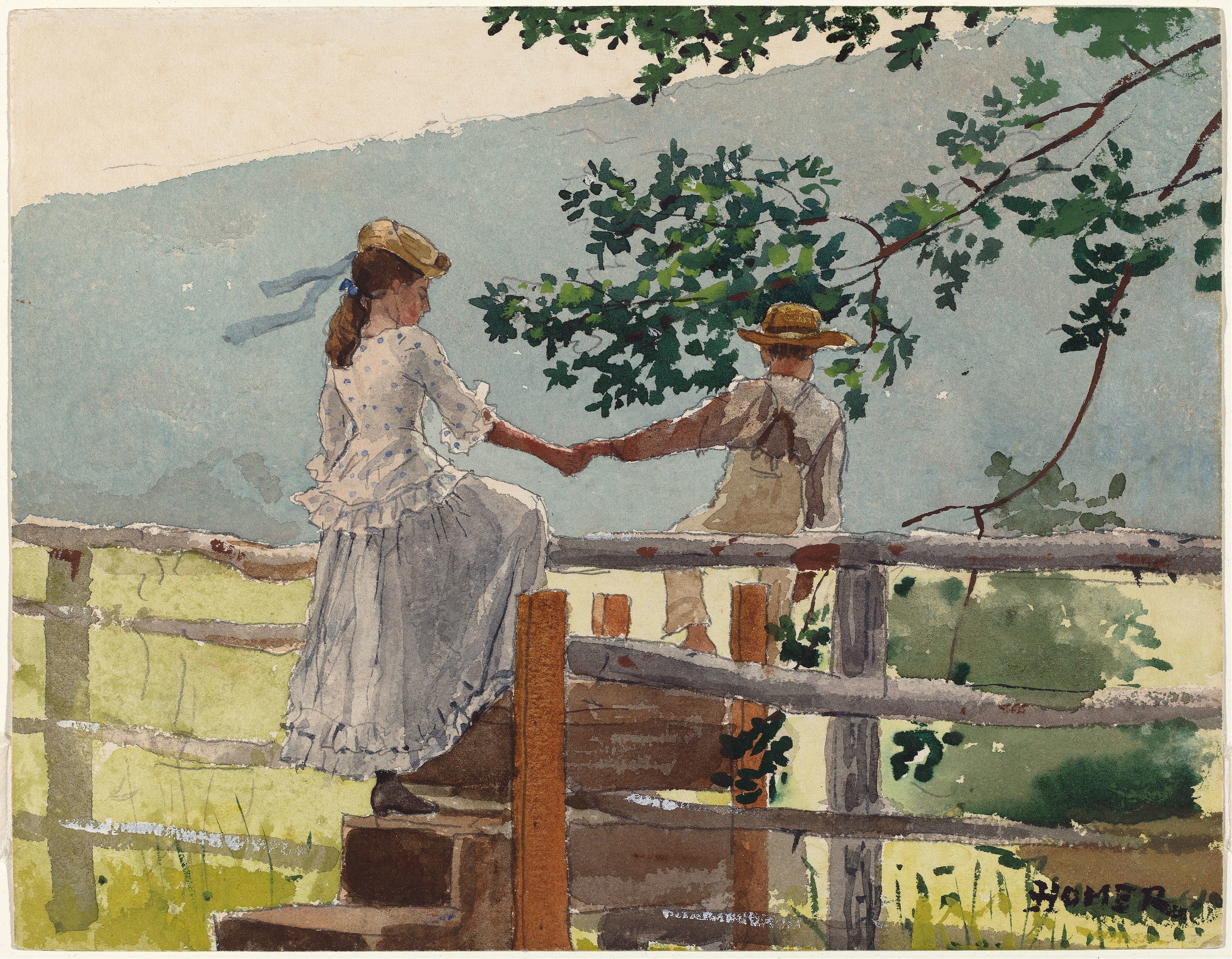 《在阶梯上》（on the stile）｜温斯洛·霍默 Winslow Homer｜1878