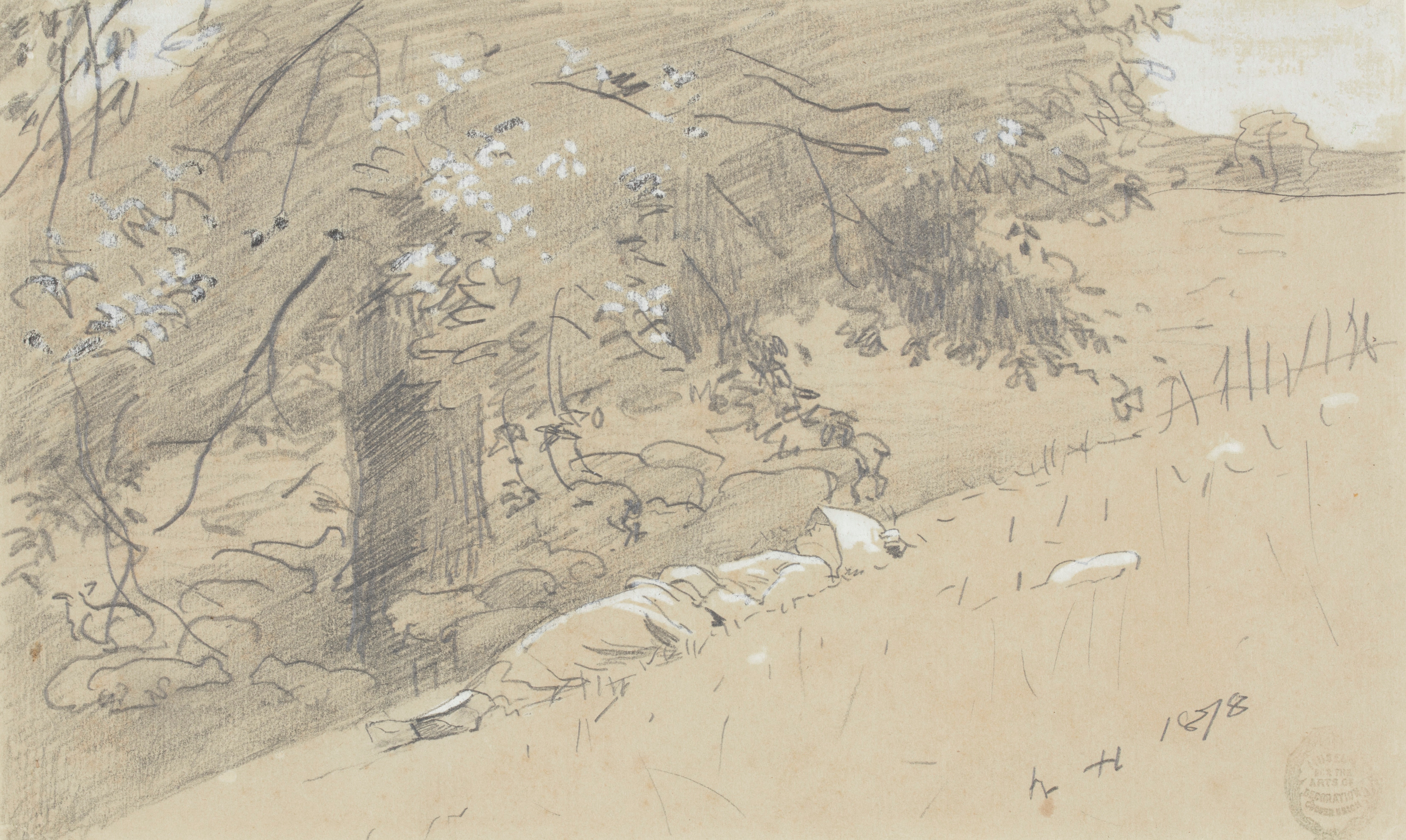 《牧羊女在树下休息》（shepherdess resting under a tree）｜温斯洛·霍默 Winslow Homer｜1878