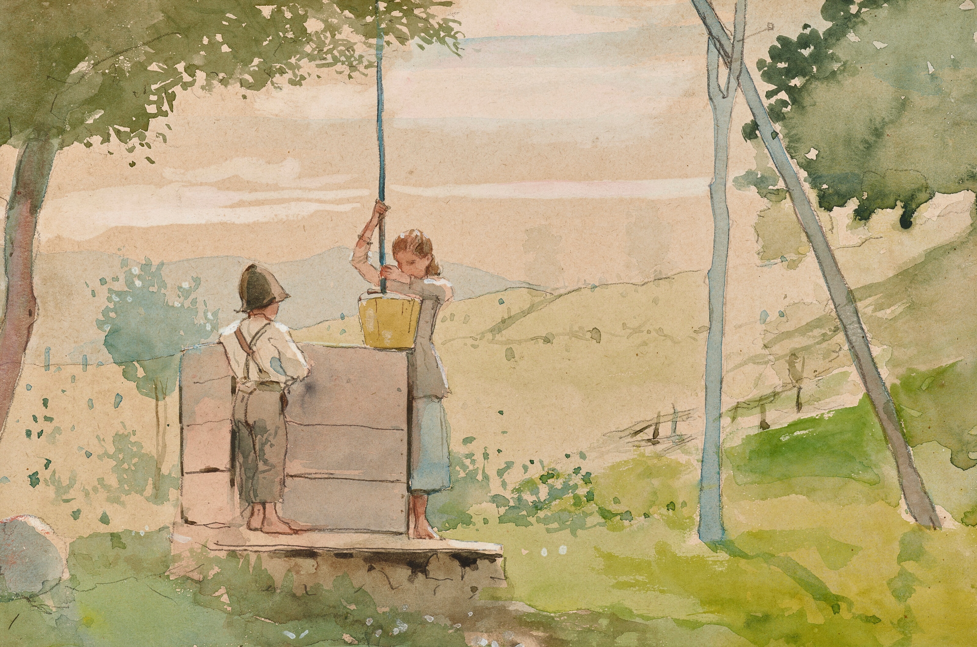 《男孩和女孩在井边》（boy and girl at a well）｜温斯洛·霍默 Winslow Homer｜约1879