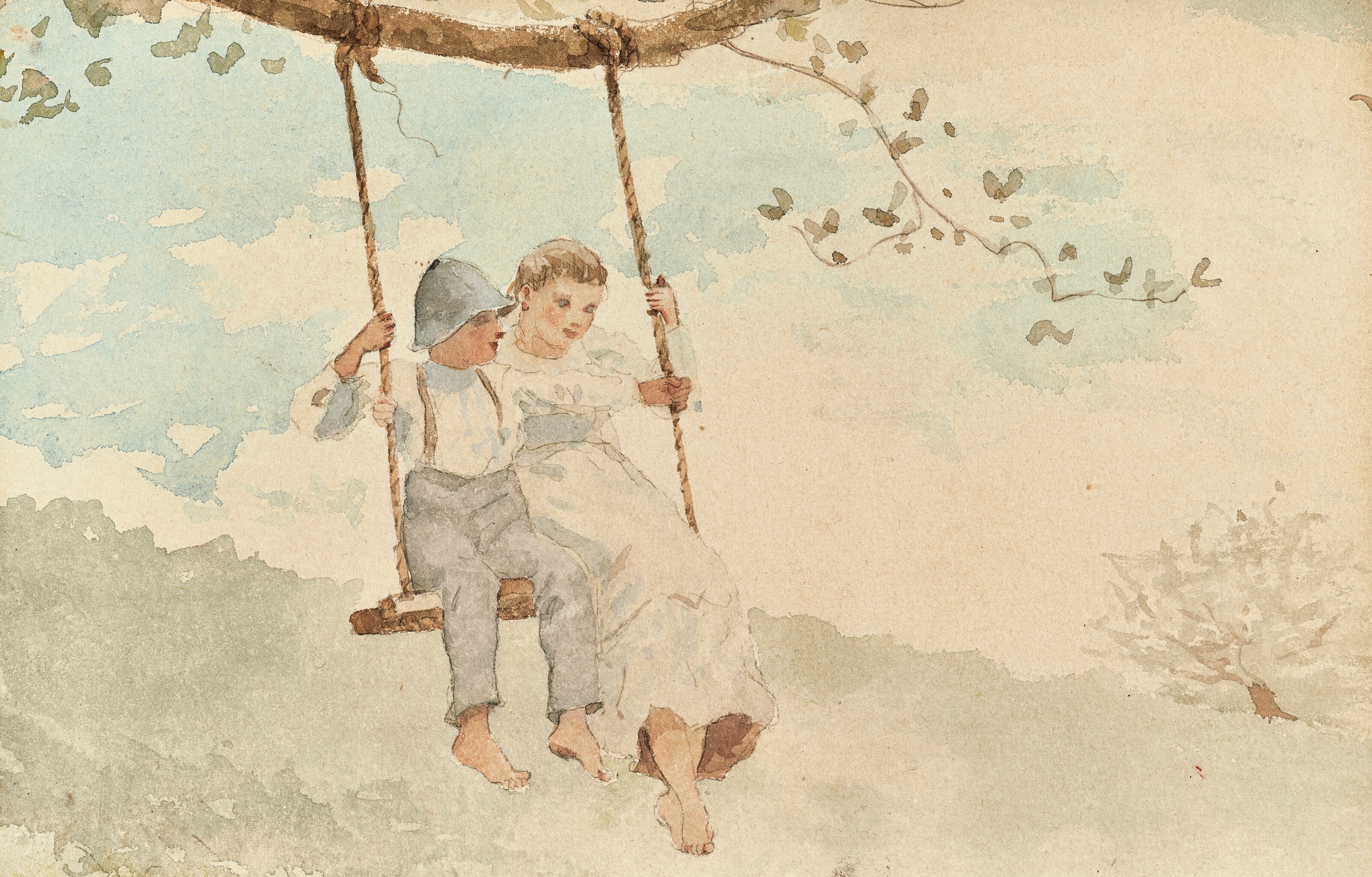 《男孩和女孩在秋​​千上》（boy and girl on a swing）｜温斯洛·霍默 Winslow Homer｜约1879