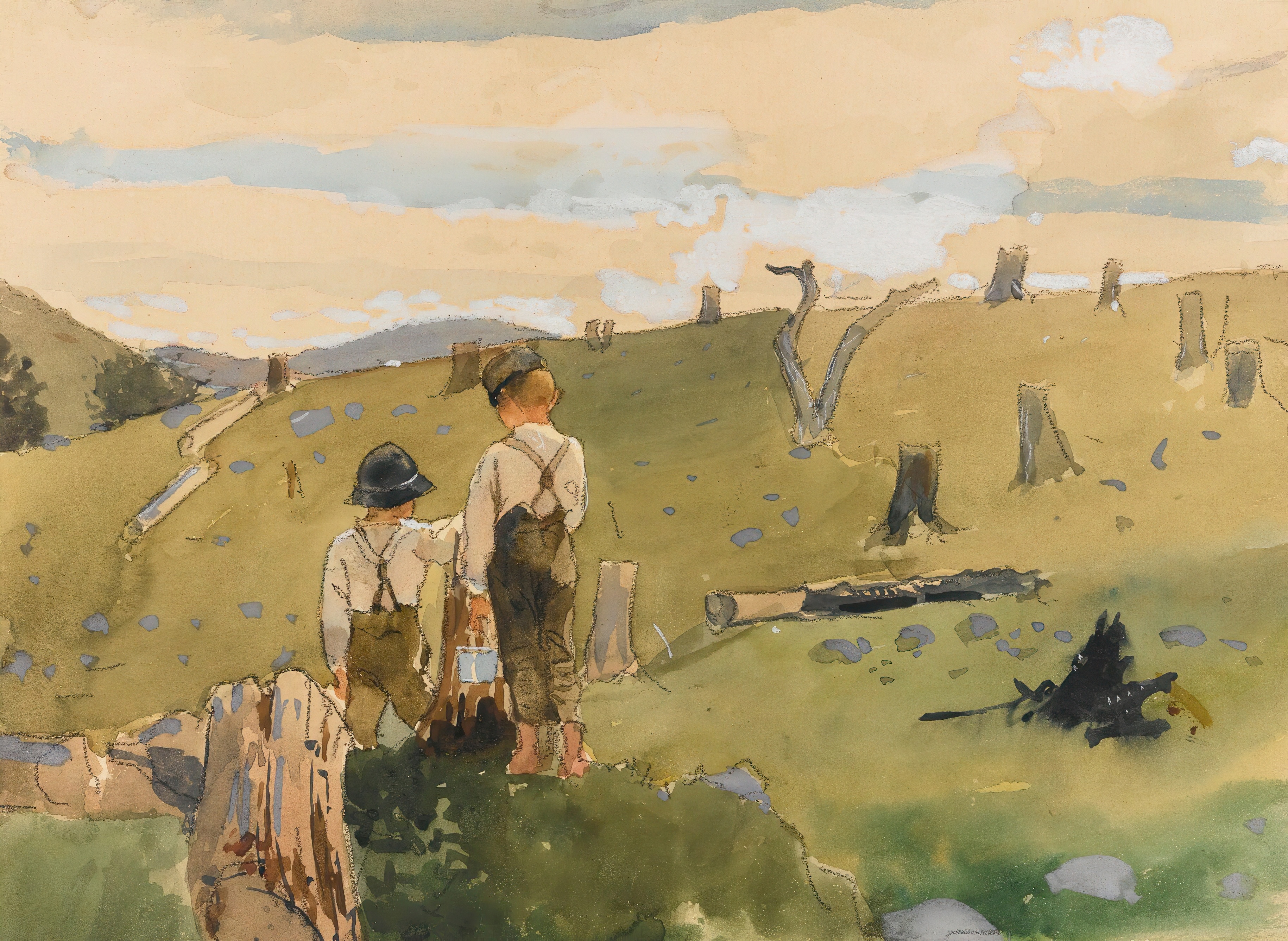 《山坡上的男孩》（boys on a hillside）｜温斯洛·霍默 Winslow Homer｜1879