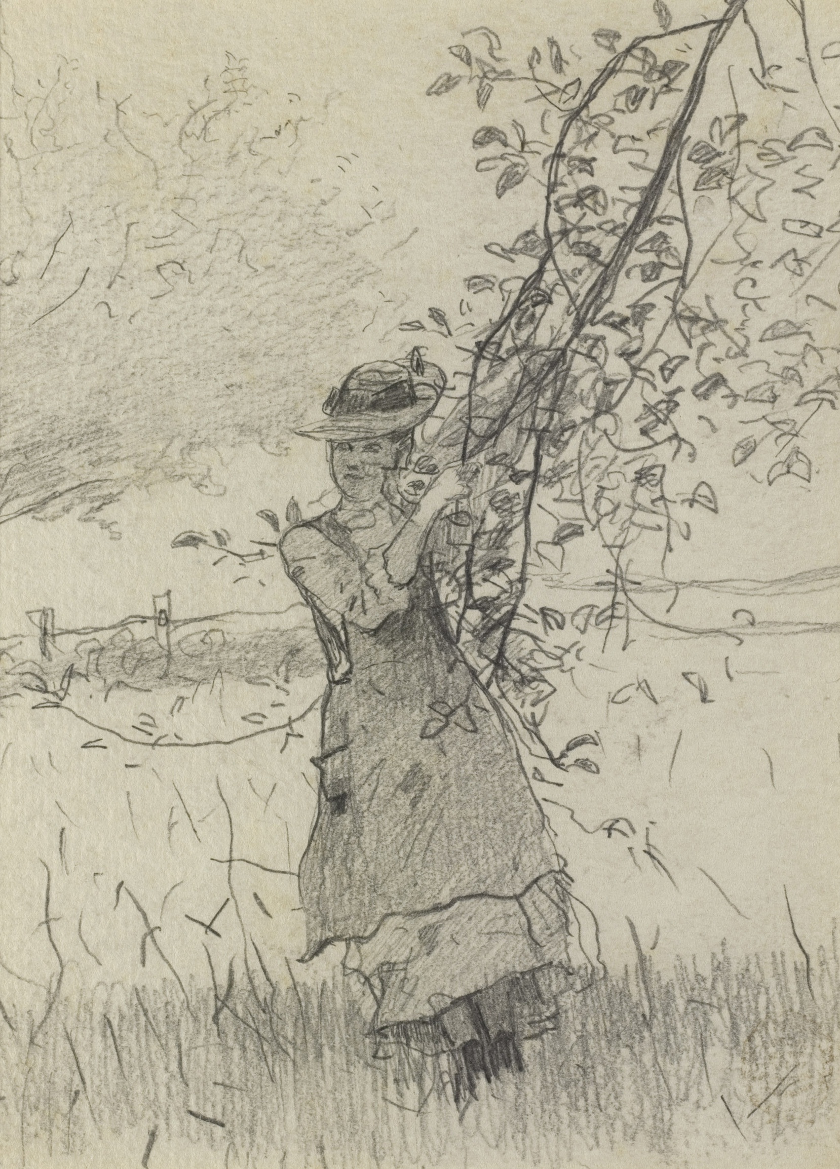《拿着苹果树树枝的女孩》（girl holding a branch of an apple tree）｜温斯洛·霍默 Winslow Homer｜1879