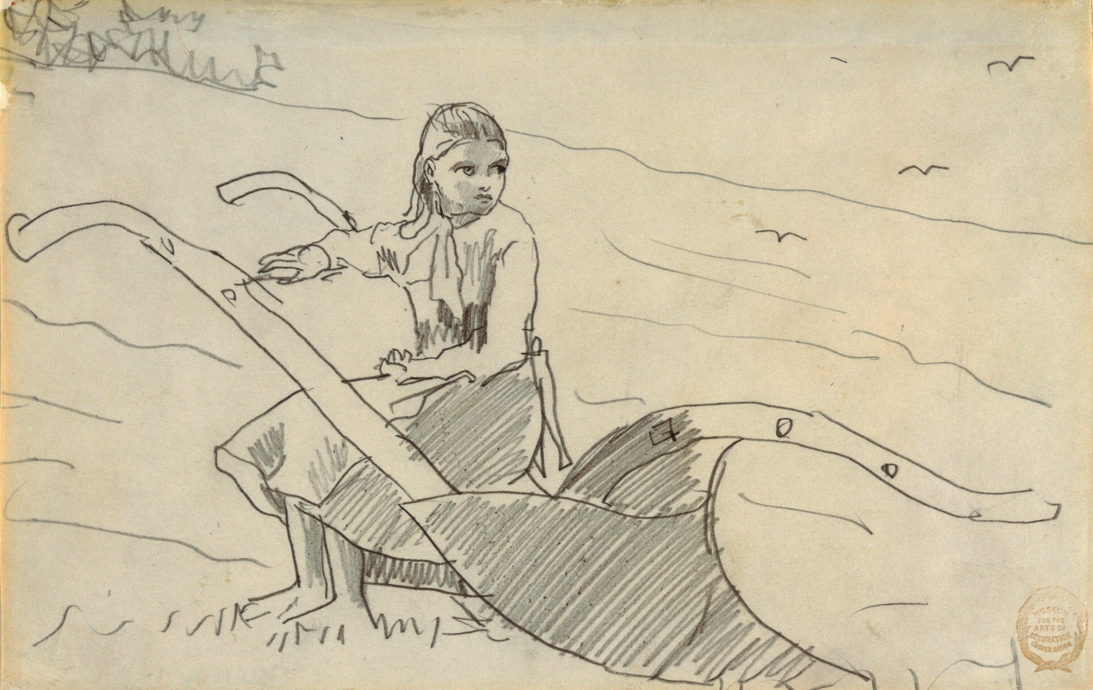 《坐在犁上的女孩》（girl seated on a plow）｜温斯洛·霍默 Winslow Homer｜1879
