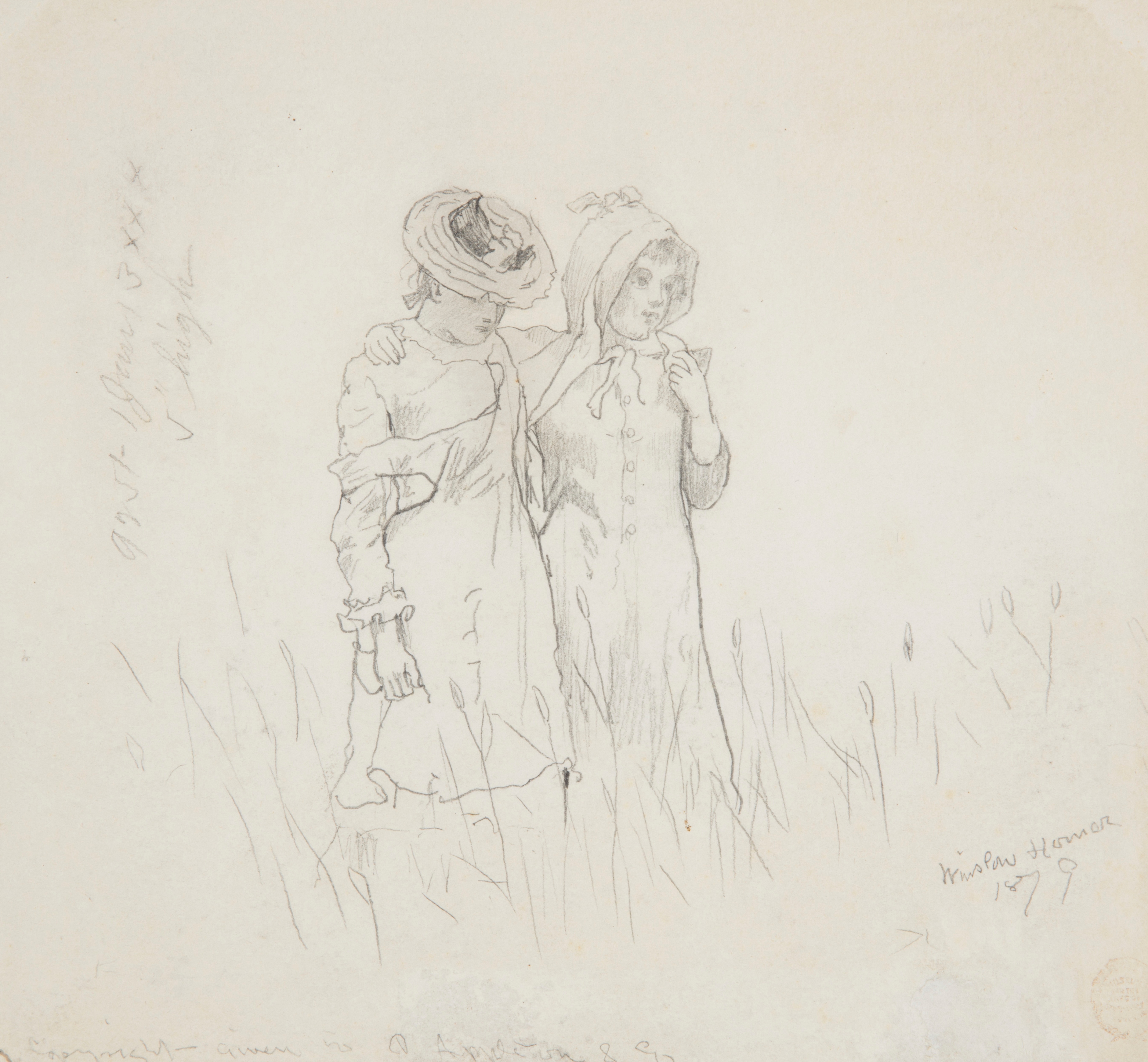 《田野里的两个女孩》（two girls in a field）｜温斯洛·霍默 Winslow Homer｜1879