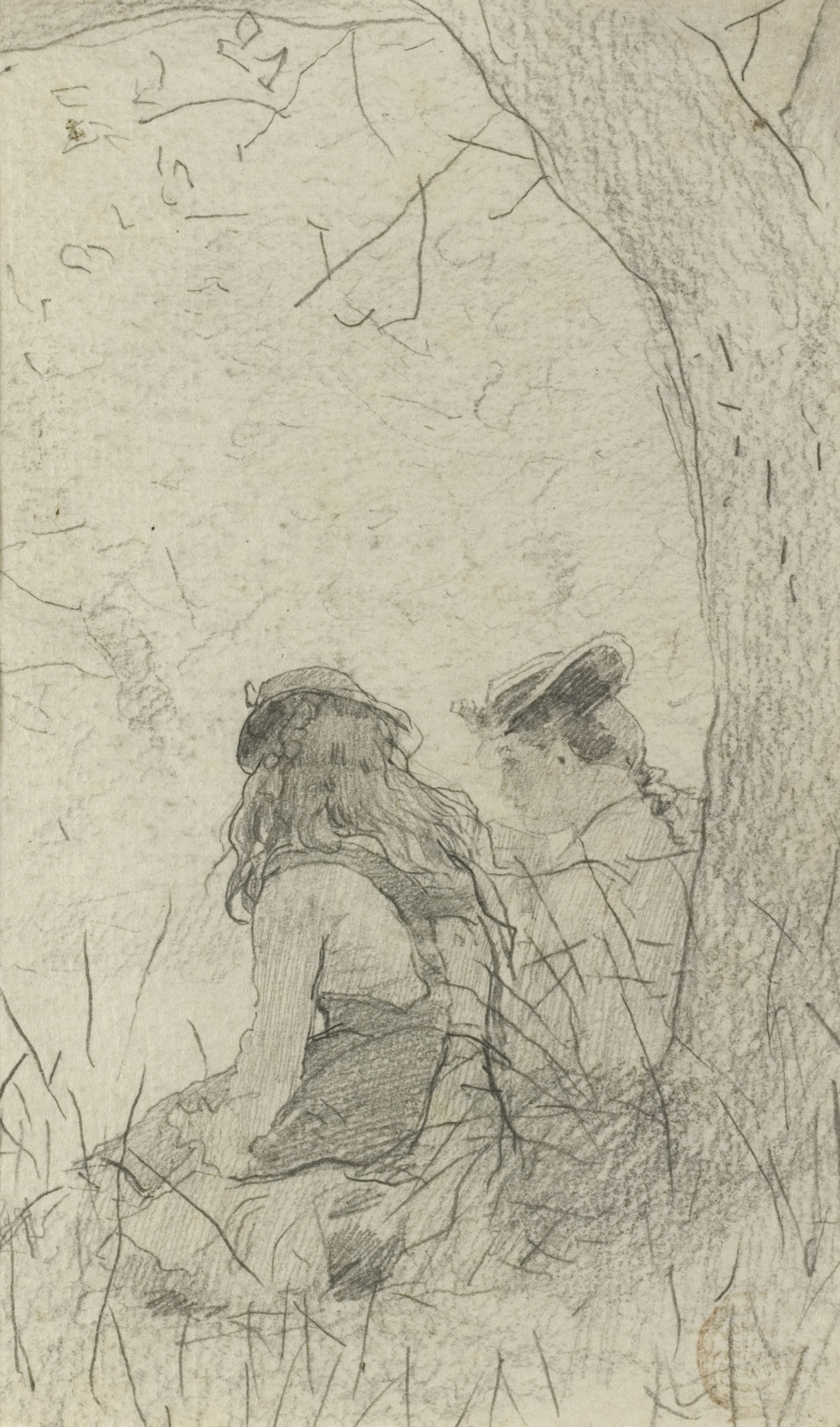 《两个女孩坐在银行》（two girls seated on a bank）｜温斯洛·霍默 Winslow Homer｜1879