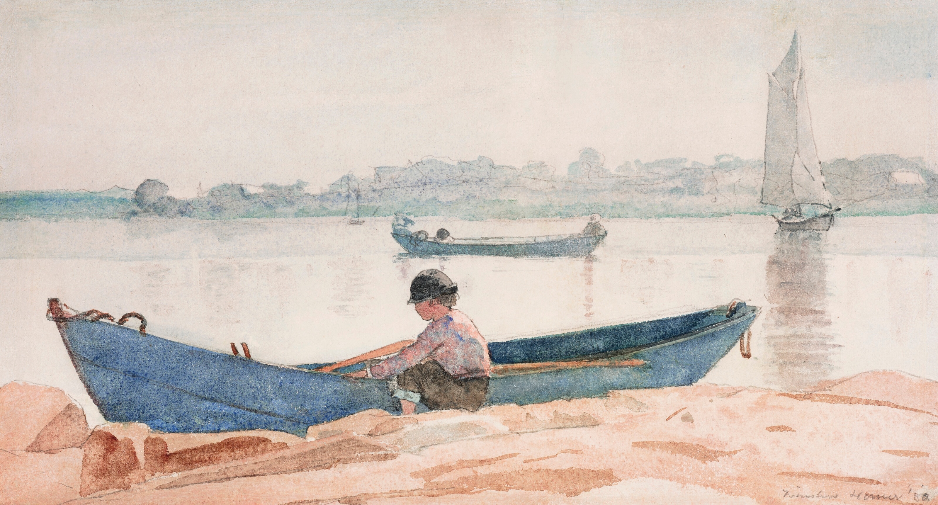 《男孩与蓝色多莉》（boy with blue dory）｜温斯洛·霍默 Winslow Homer｜1880