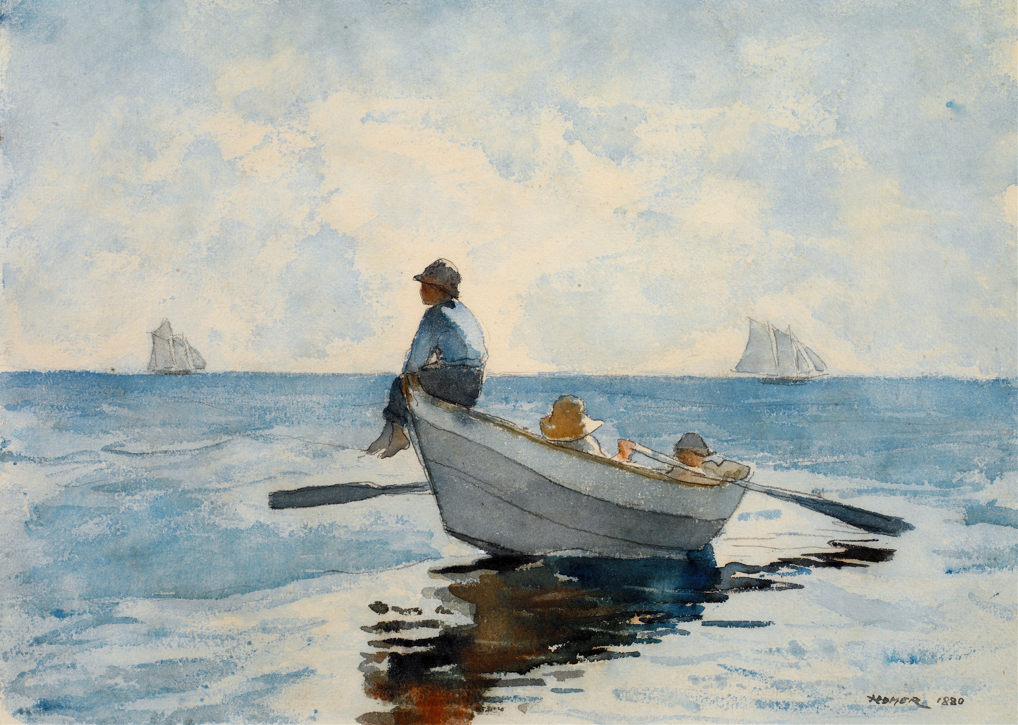 《多莉船上的男孩》（boys in a dory）｜温斯洛·霍默 Winslow Homer｜1880
