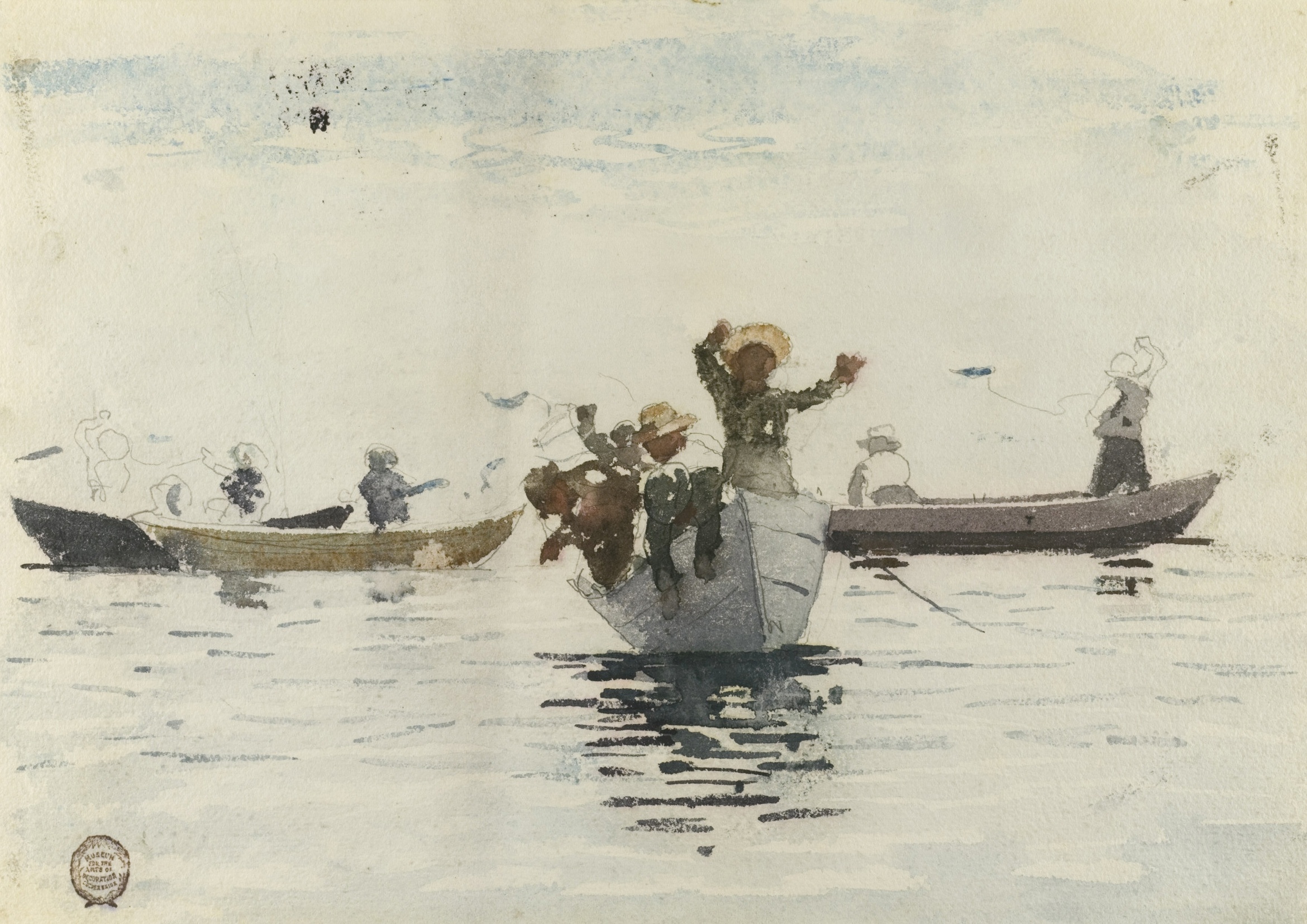 《带孩子的四艘划艇》（four rowboats with children）｜温斯洛·霍默 Winslow Homer｜1880