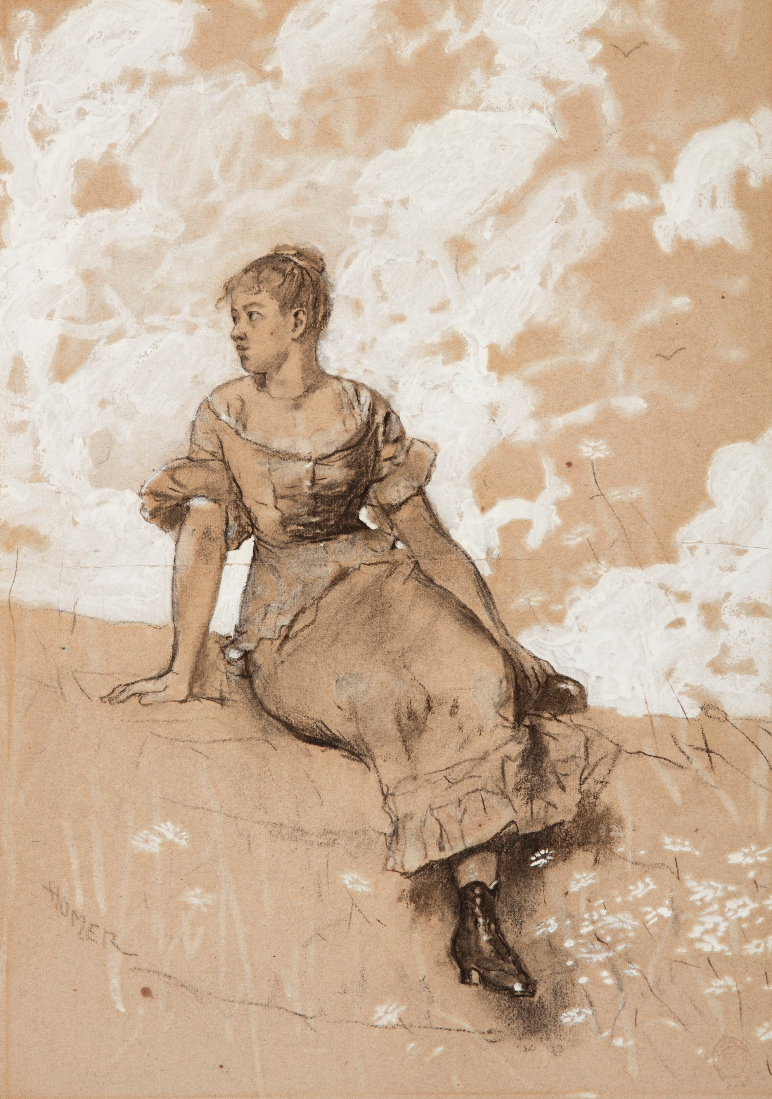 《坐着的女孩》（seated girl）｜温斯洛·霍默 Winslow Homer｜1880