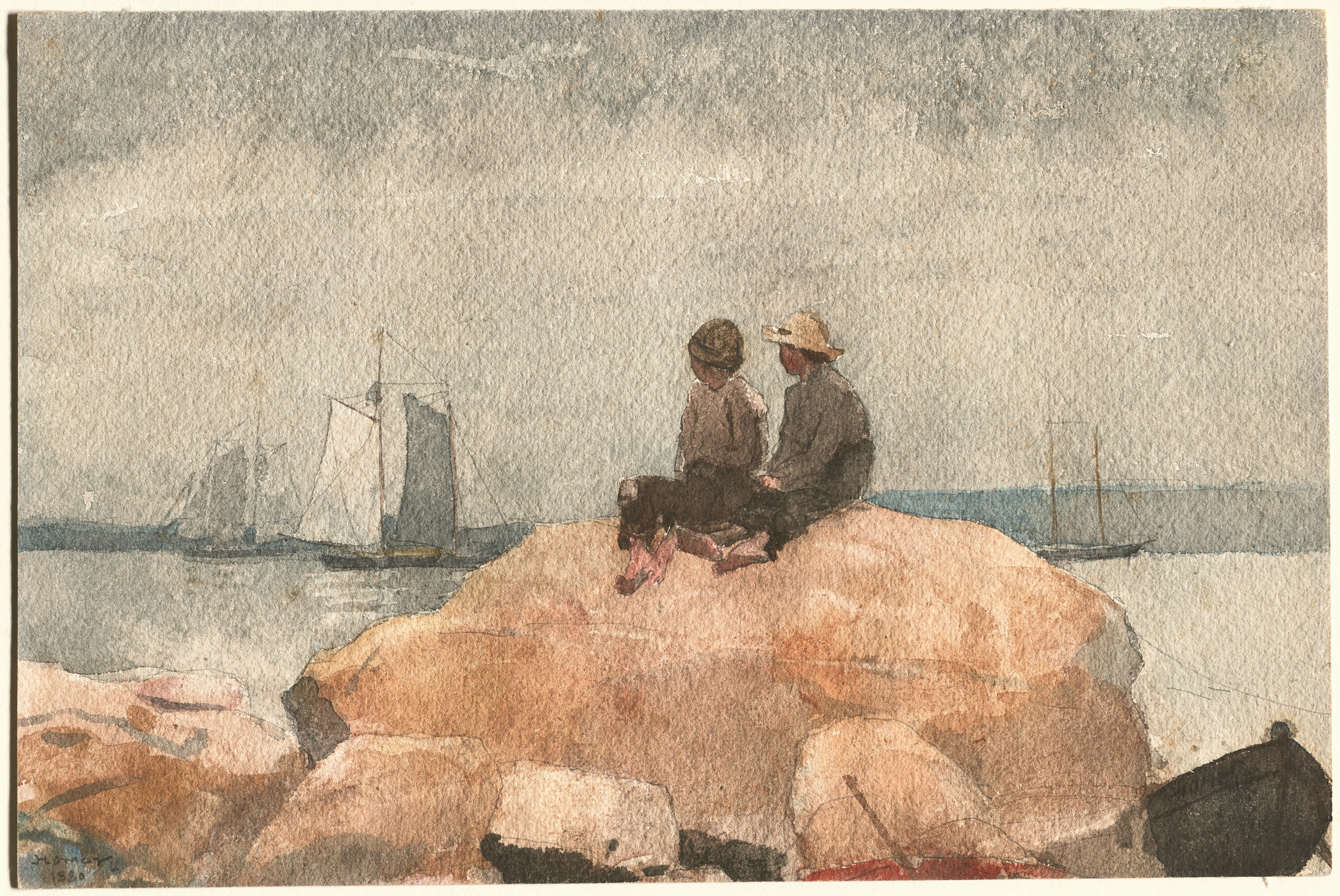 《两个男孩观看帆船》（two boys watching schooners）｜温斯洛·霍默 Winslow Homer｜1880