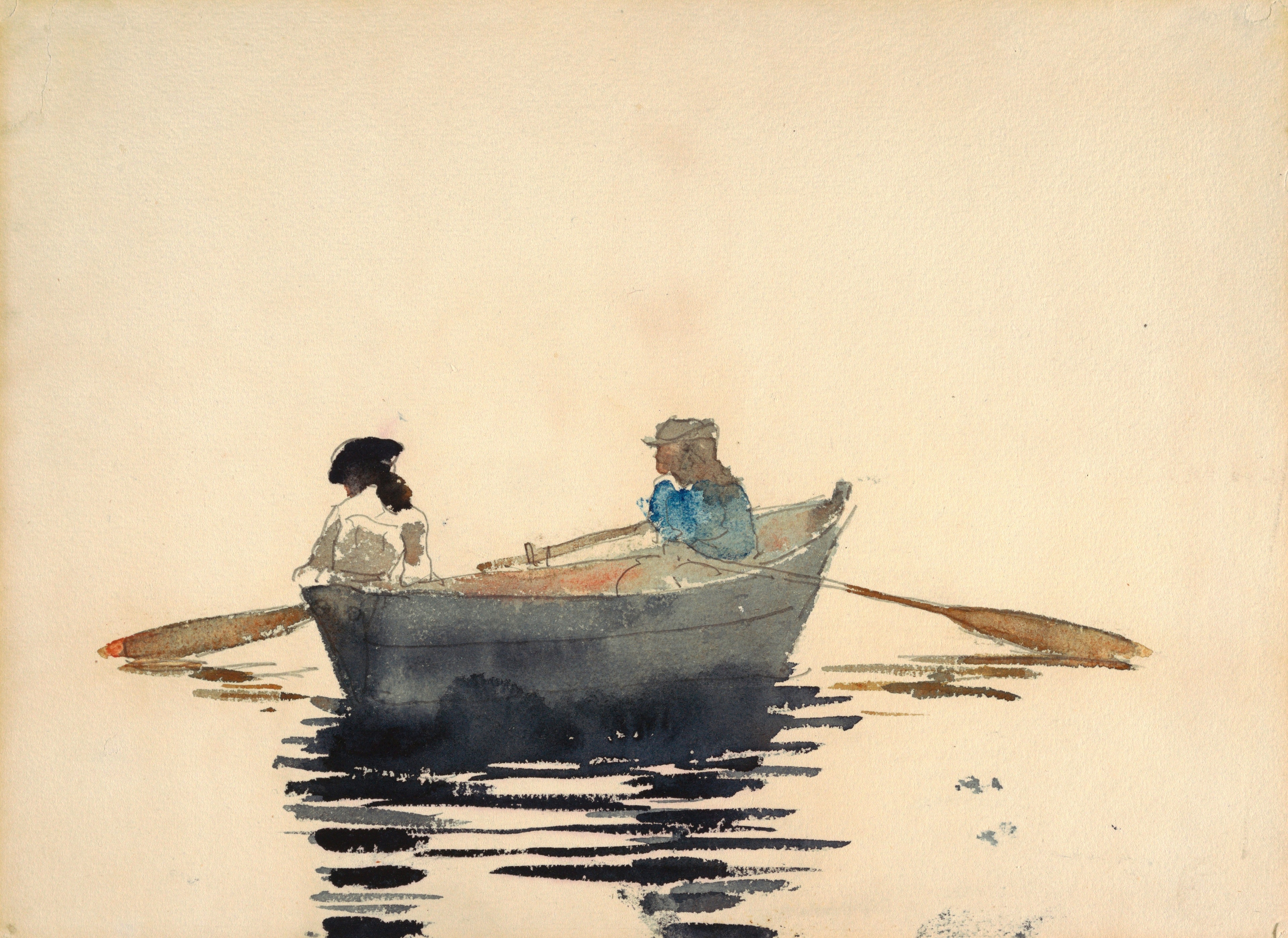 《两个女孩在划艇》（two girls in a rowboat）｜温斯洛·霍默 Winslow Homer｜1880