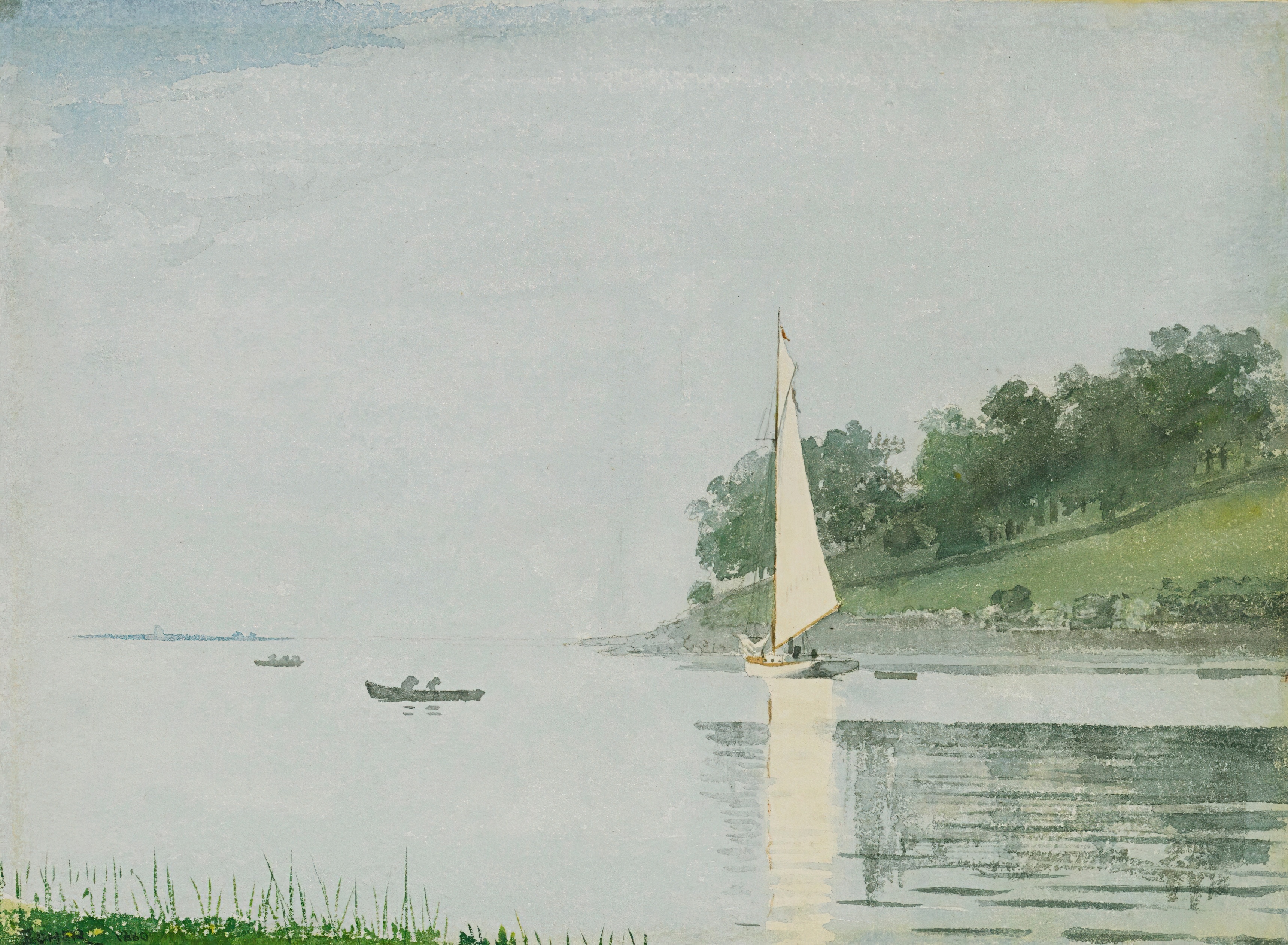 《格洛斯特海湾的游艇》（yacht in a cove gloucester）｜温斯洛·霍默 Winslow Homer｜1880