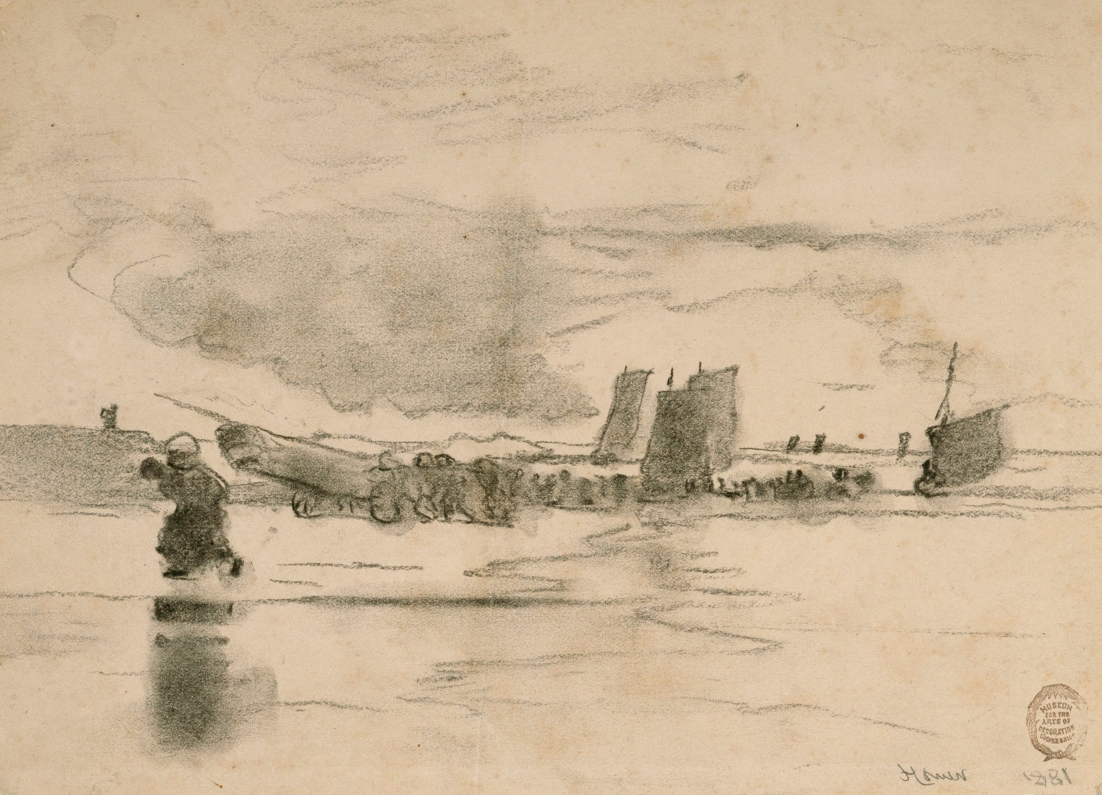 《退潮时的海滩 cullercoats 英格兰》（beach at low tide cullercoats england）｜温斯洛·霍默 Winslow Homer｜1881
