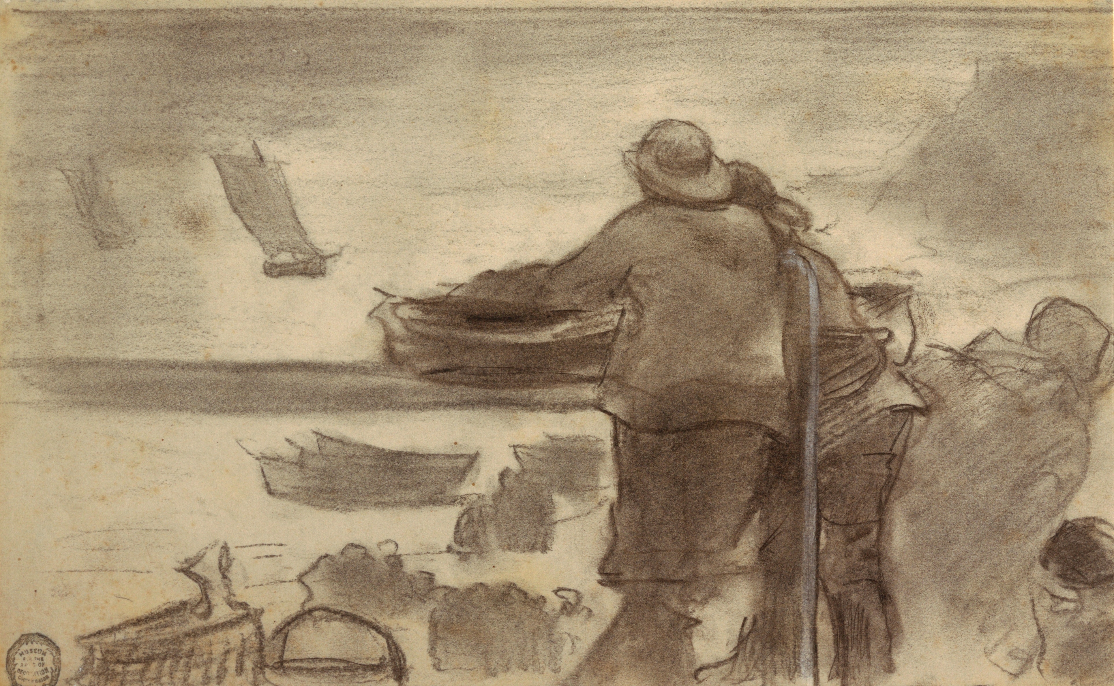 《海滩上有船和人 cullercoats 英格兰》（beach with boats and people cullercoats england）｜温斯洛·霍默 Winslow Homer｜1881–1882