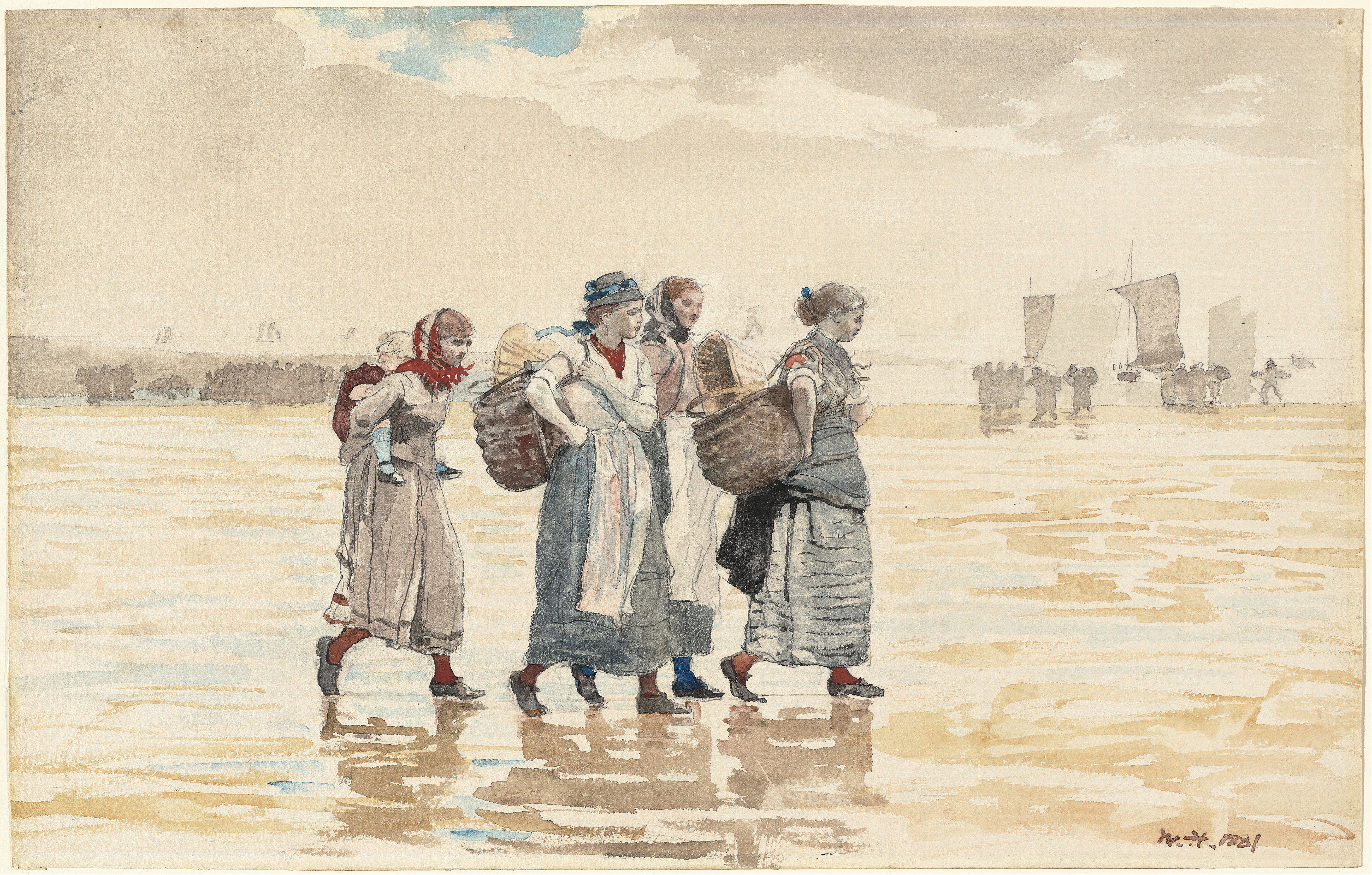 《海滩上的四个鱼妇》（four fishwives on the beach）｜温斯洛·霍默 Winslow Homer｜1881