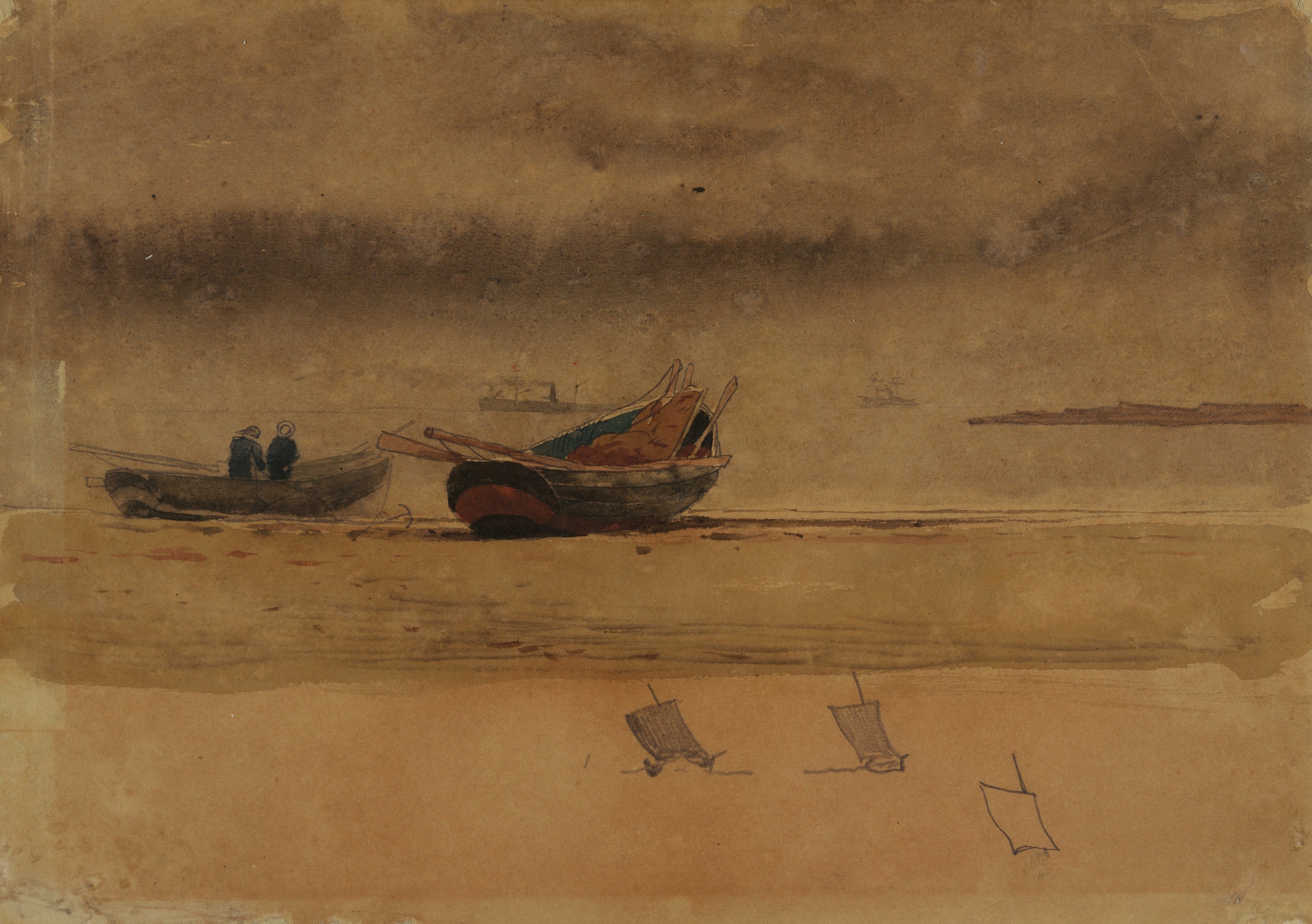 《英格兰两艘划艇的船尾景色》（stern view of two rowboats england）｜温斯洛·霍默 Winslow Homer｜1881–1882