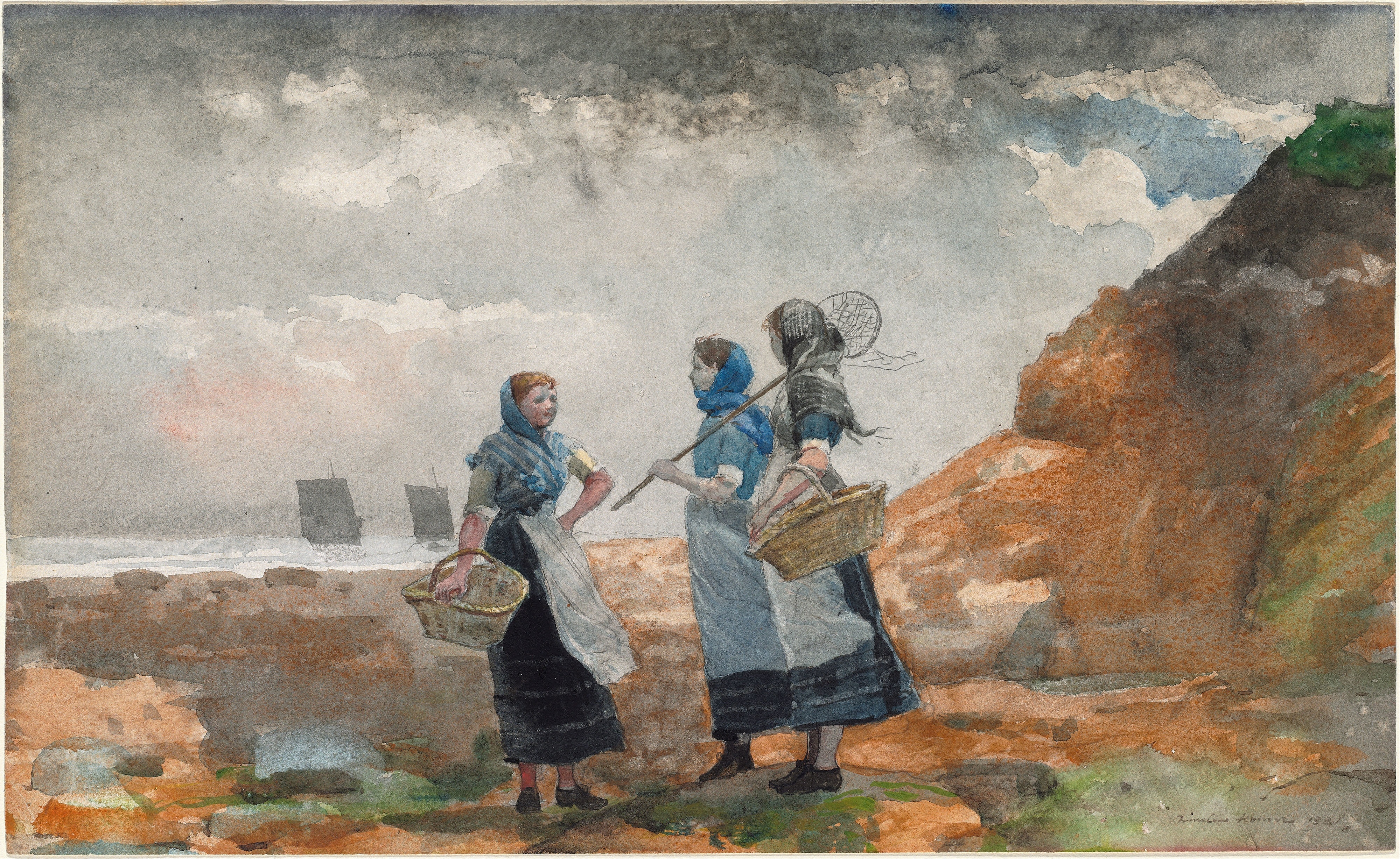 《泰恩茅斯的三个渔家女孩》（three fisher girls tynemouth）｜温斯洛·霍默 Winslow Homer｜1881
