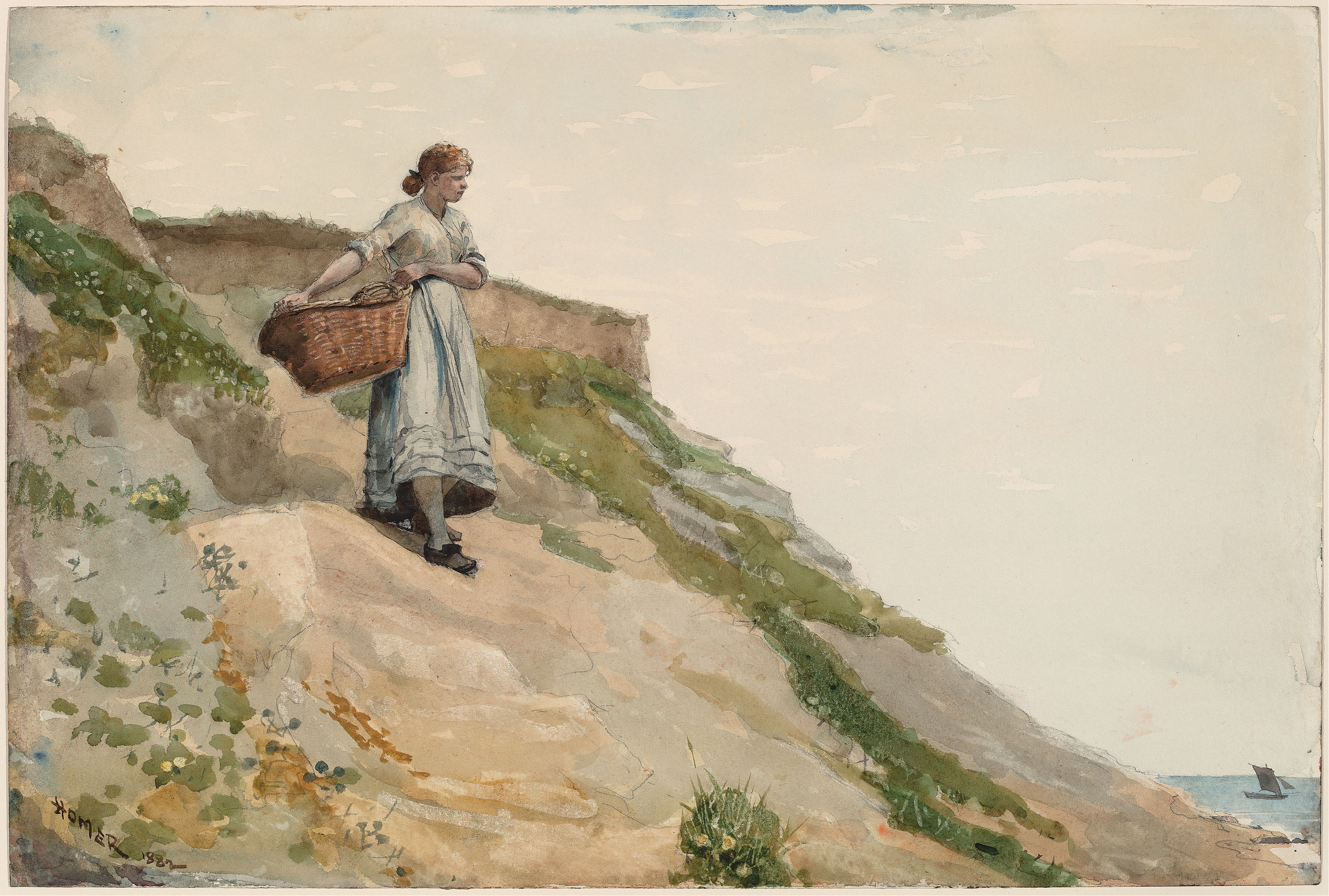 《提着篮子的女孩》（girl carrying a basket）｜温斯洛·霍默 Winslow Homer｜1882