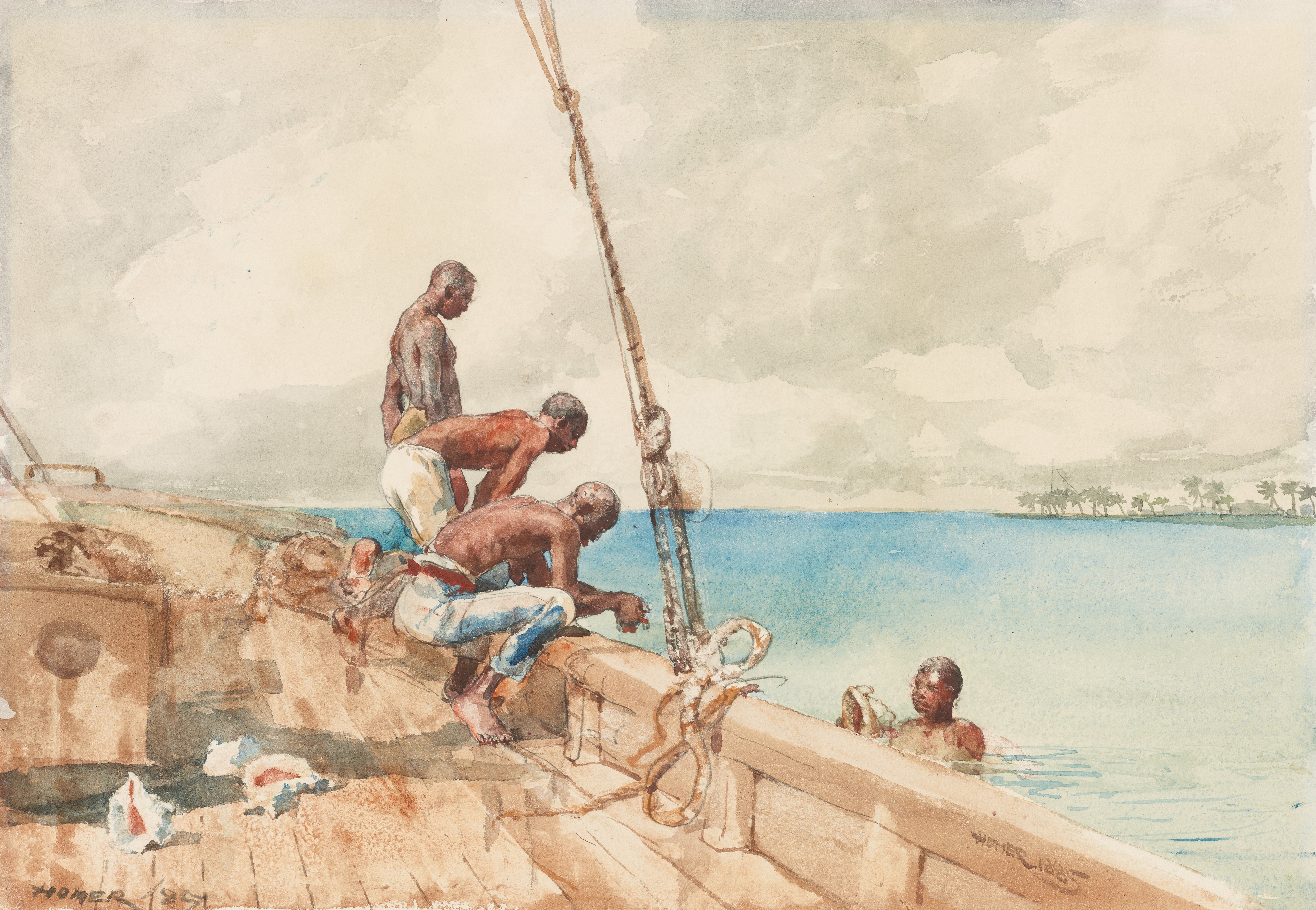 《海螺潜水员》（the conch divers）｜温斯洛·霍默 Winslow Homer｜1885