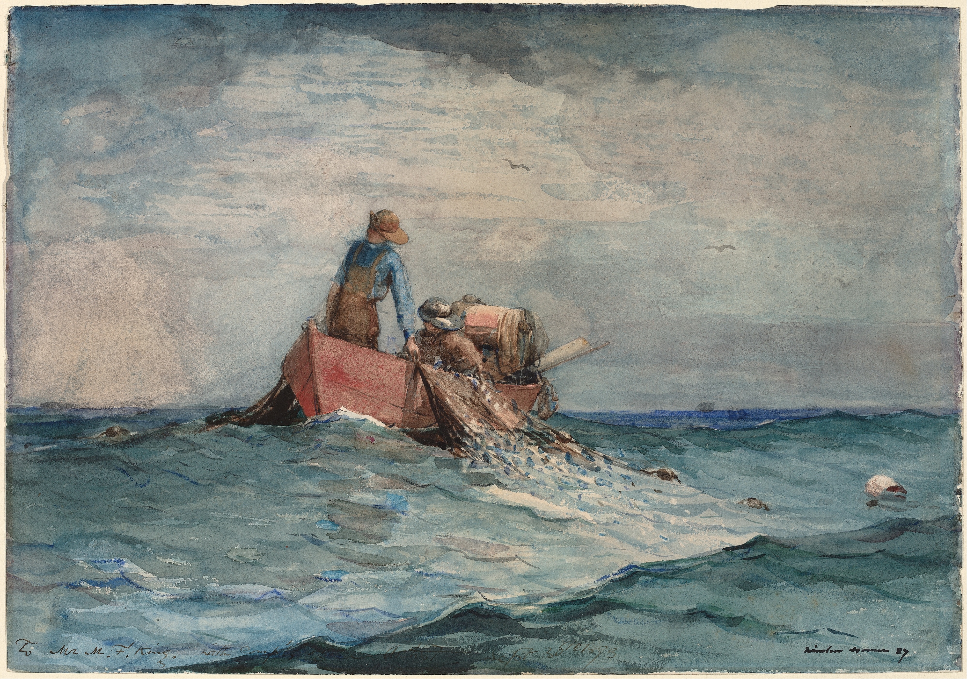 《拉网》（hauling in the nets）｜温斯洛·霍默 Winslow Homer｜1887
