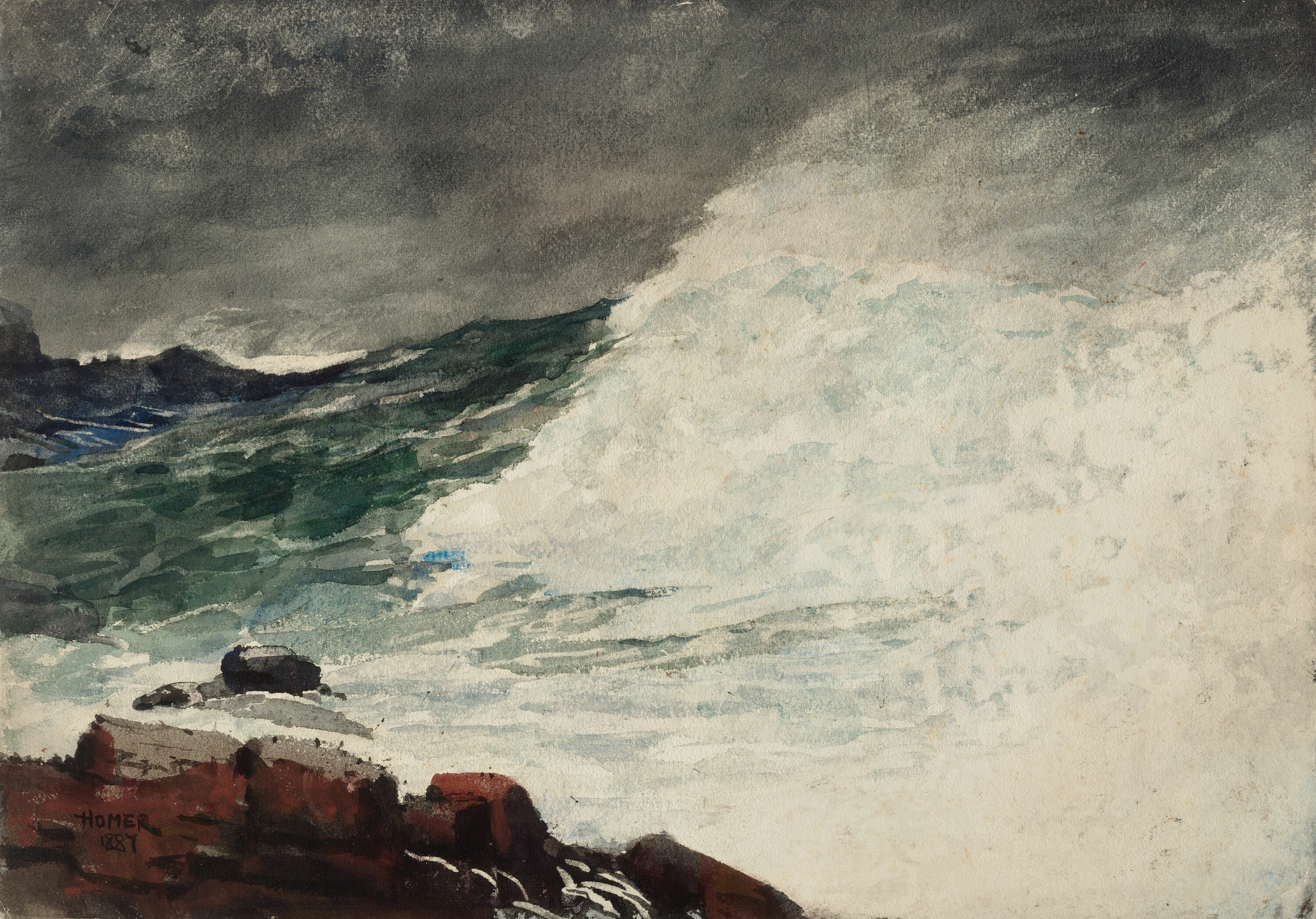 《突出脖子碎波》（prouts neck breaking wave）｜温斯洛·霍默 Winslow Homer｜1887